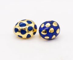 TIFFANY & CO. 1977 By Angela Cummings Polka Earrings In 18Kt Yellow Gold & Lapis