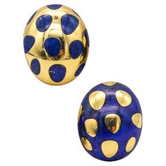 TIFFANY & CO. 1977 By Angela Cummings Polka Earrings In 18Kt Yellow Gold & Lapis