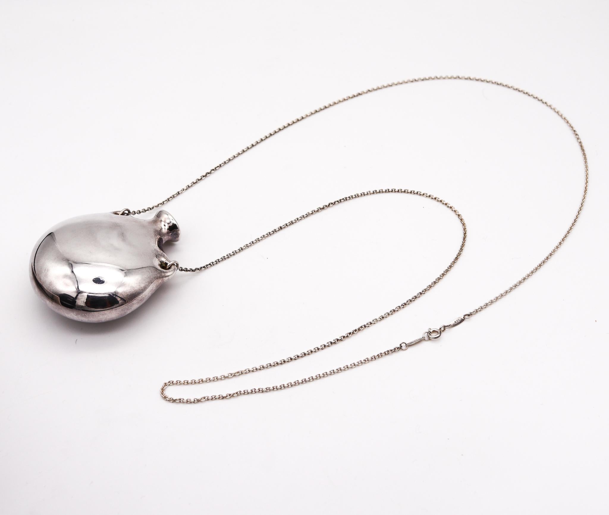 Modernist Tiffany & Co 1977 by Elsa Peretti XL Freeform Open Bottle Necklace In 925 Silver