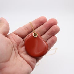 TIFFANY & CO. 1977 Elsa Peretti Jasper Touchstone Pendant Necklace In 18Kt Gold