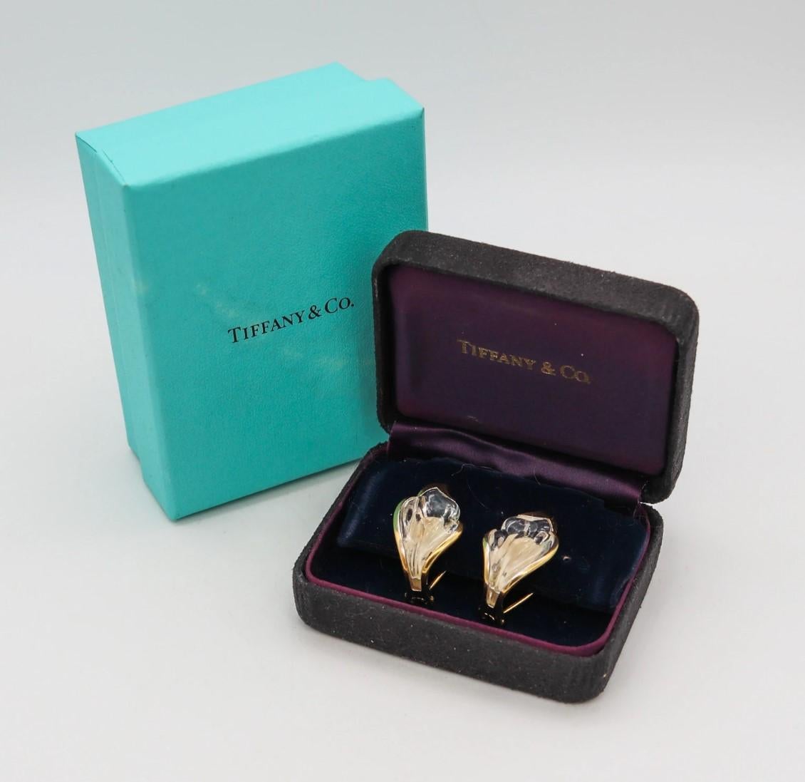 Mixed Cut Tiffany & Co 1977 Elsa Peretti Rock Quartz Lilies Clips Earrings In 18Kt Gold For Sale