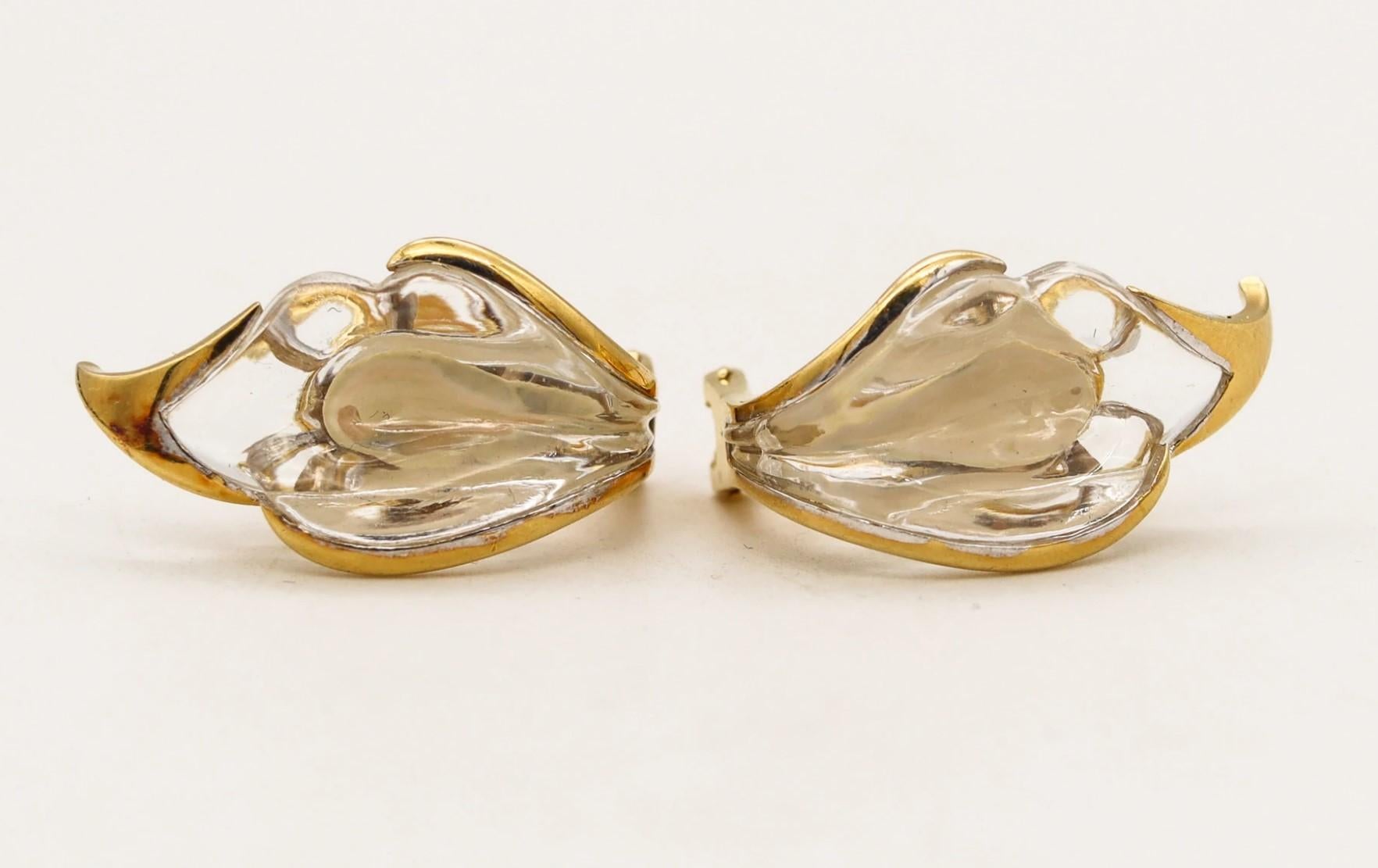 Women's Tiffany & Co 1977 Elsa Peretti Rock Quartz Lilies Clips Earrings In 18Kt Gold For Sale