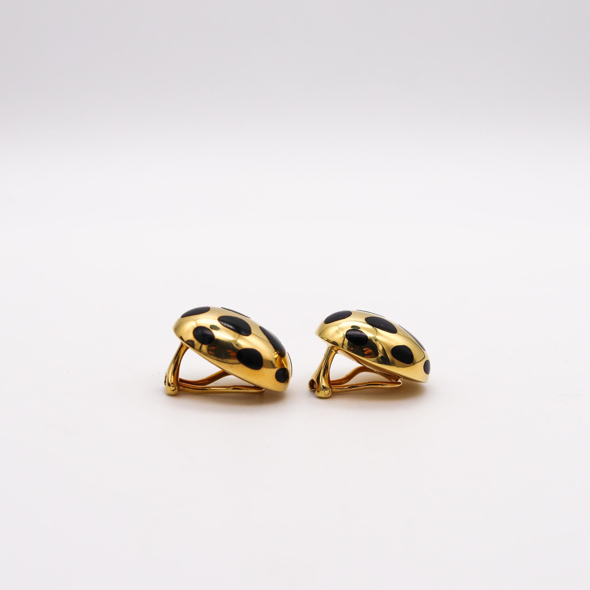 Modernist Tiffany & Co 1978 Angela Cummings Black Jade Polka Dots Earrings In 18Kt Gold For Sale