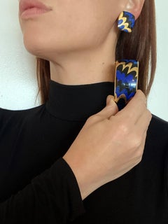 Tiffany & Co 1978 Angela Cummings Geometric Bangle 18Kt with Inlaid Jade Lapis