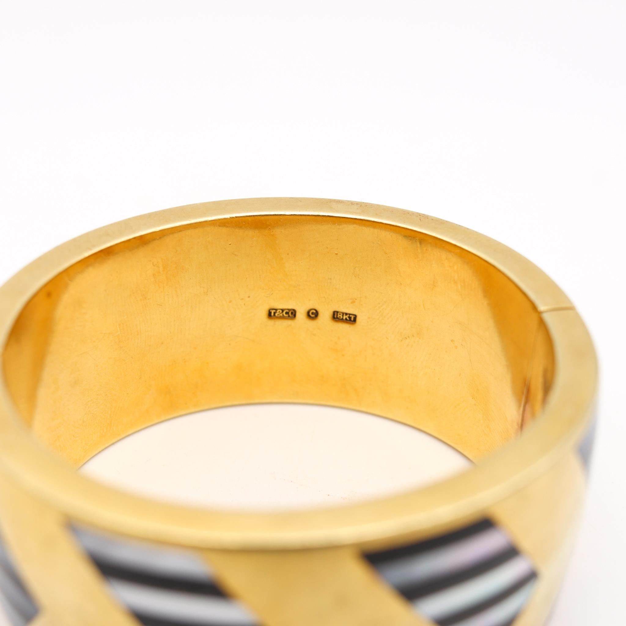 Tiffany & Co. 1978 Angela Cummings Geometric Bangle in 18Kt Gold with InlaidGems In Excellent Condition For Sale In Miami, FL