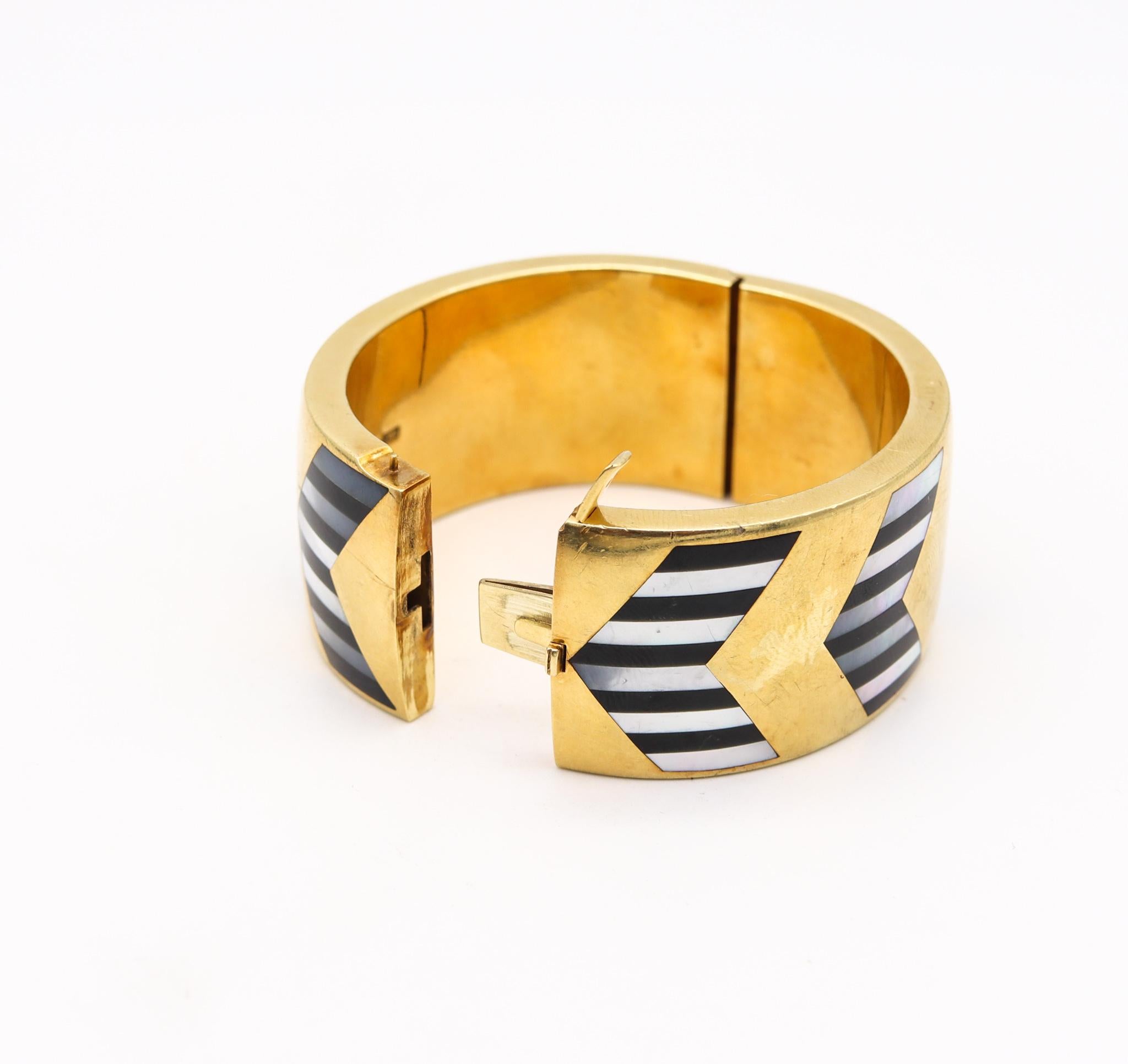 Women's Tiffany & Co. 1978 Angela Cummings Geometric Bangle in 18Kt Gold with InlaidGems For Sale