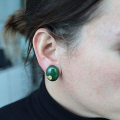 TIFFANY & CO. 1978 Angela Cummings Nephrite Oval Clips Earrings 18Kt Yellow Gold
