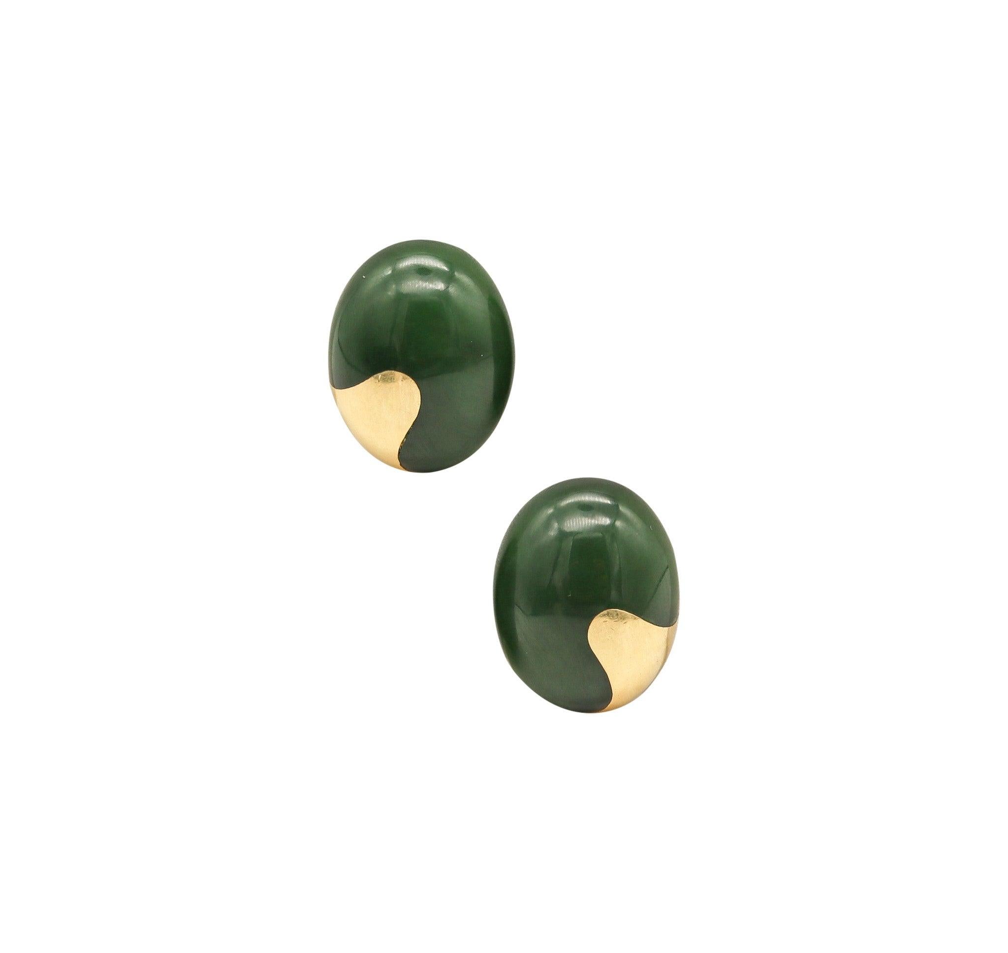 Taille cabochon TIFFANY & CO. 1978 Angela Cummings Clips d'oreilles ovales en or jaune 18 carats en vente