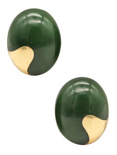TIFFANY & CO. 1978 Angela Cummings Nephrit Oval Clips Ohrringe 18Kt Gelbgold