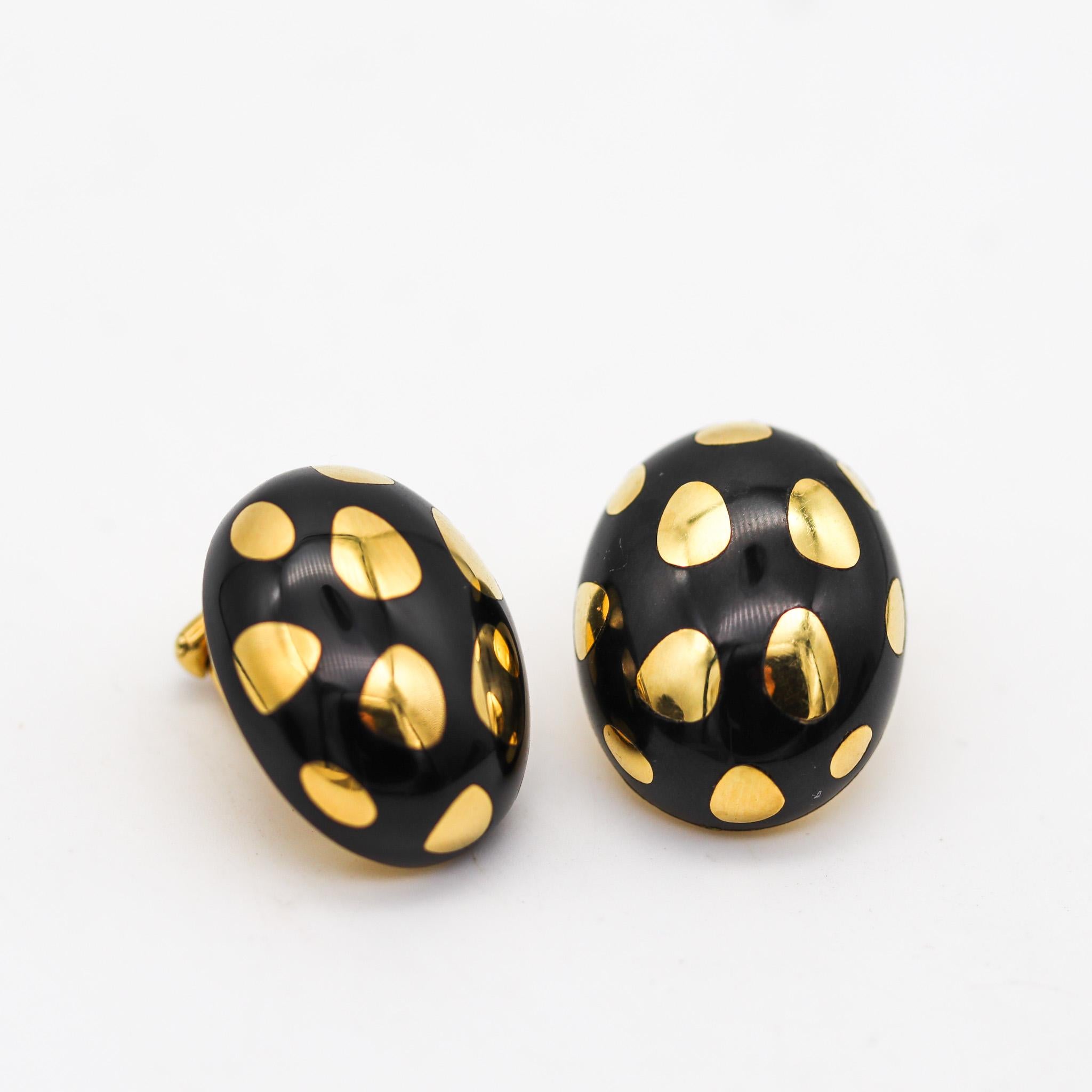 Modernist Tiffany & Co 1979 Angela Cummings Black Jade Earrings With 18Kt Gold Polka Dots For Sale