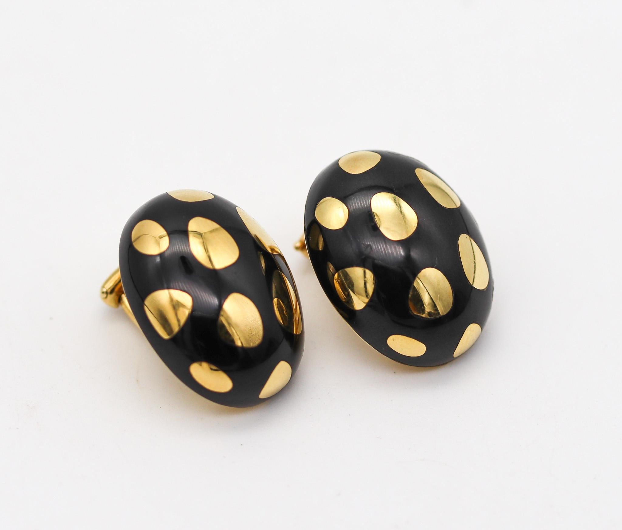 Cabochon Tiffany & Co 1979 Angela Cummings Black Jade Earrings With 18Kt Gold Polka Dots For Sale