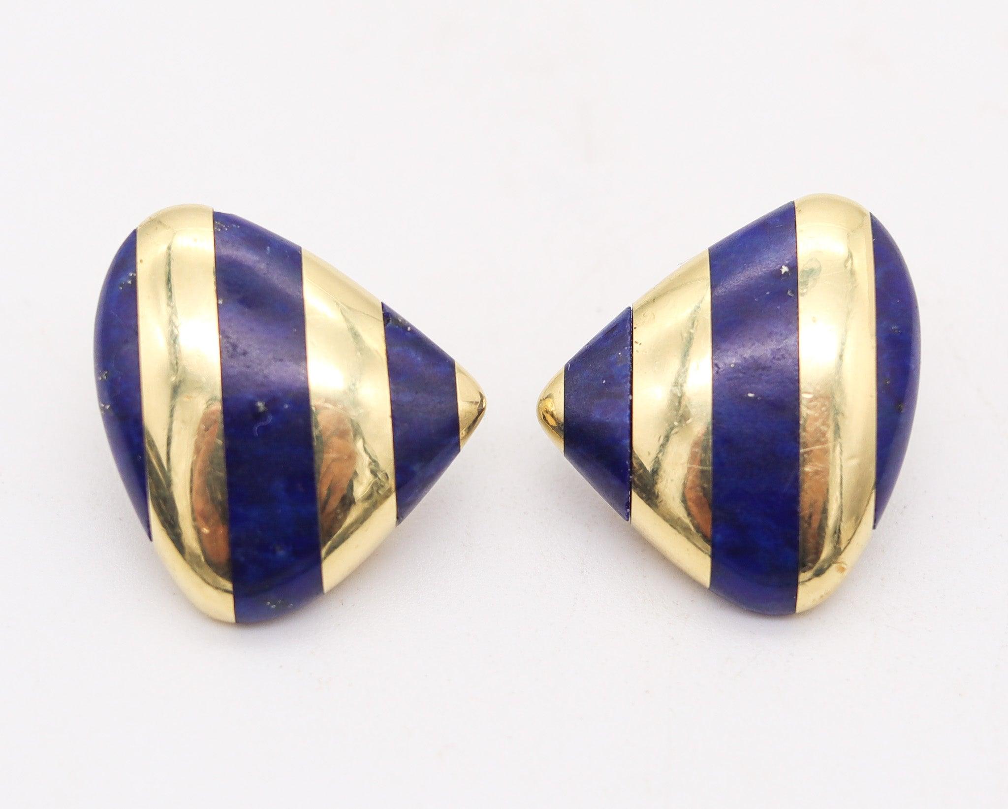 Modernist TIFFANY & CO. 1979 Angela Cummings Clips Earrings In 18Kt Gold And Lapis Lazuli For Sale