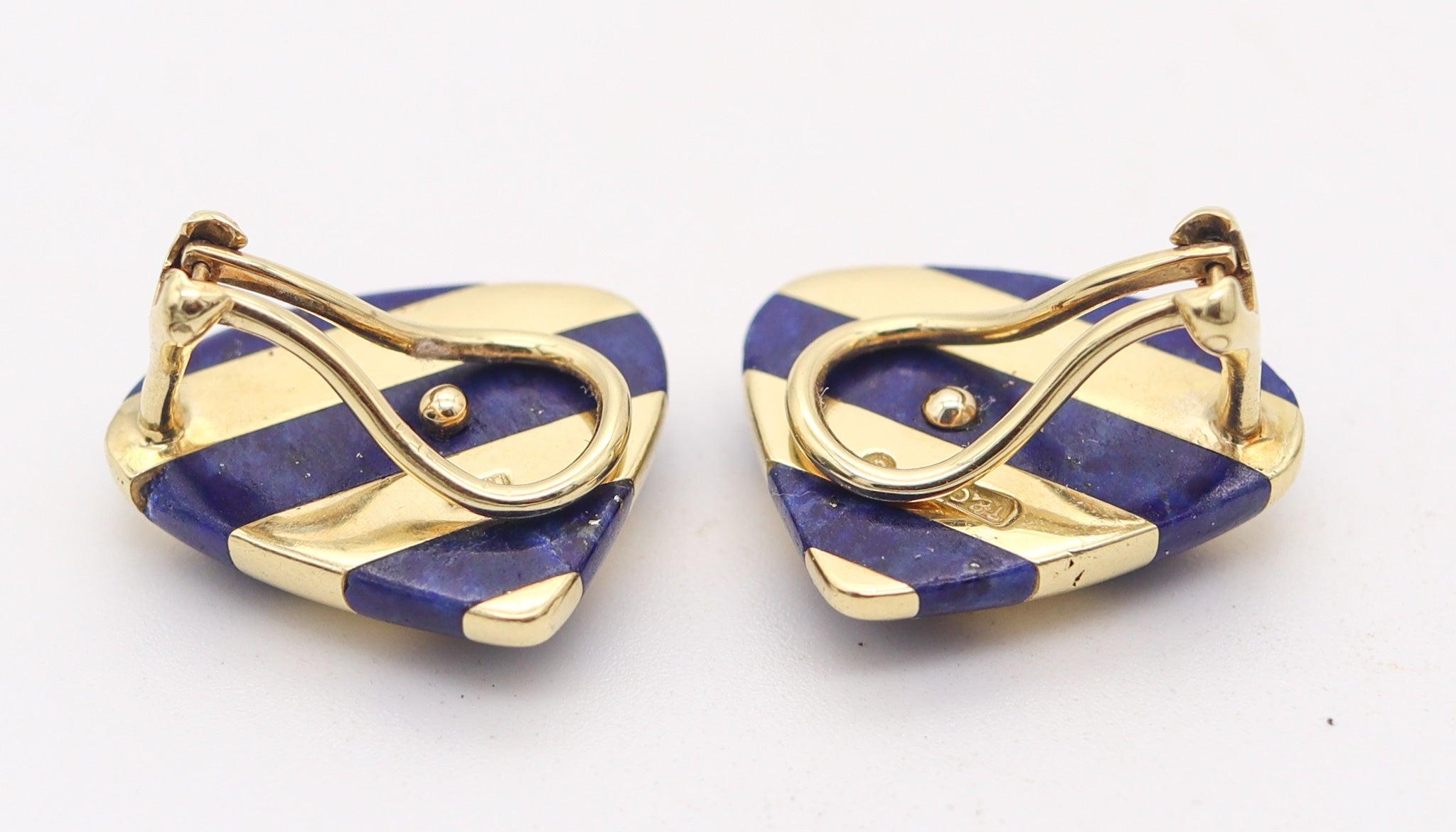 Cabochon TIFFANY & CO. 1979 Angela Cummings Clips Earrings In 18Kt Gold And Lapis Lazuli For Sale