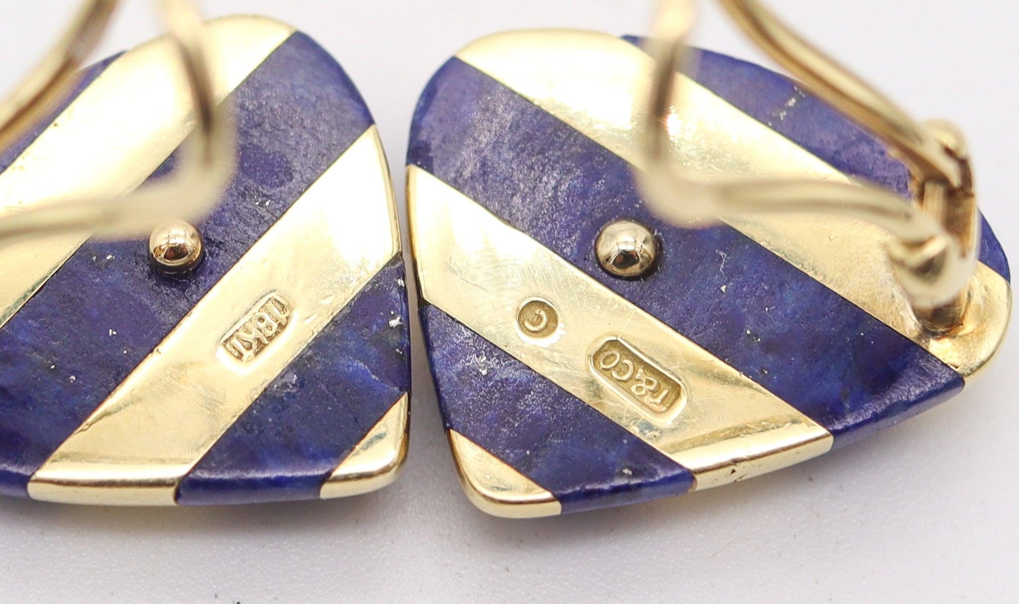 TIFFANY & CO. 1979 Angela Cummings Clips Earrings In 18Kt Gold And Lapis Lazuli In Excellent Condition For Sale In Miami, FL