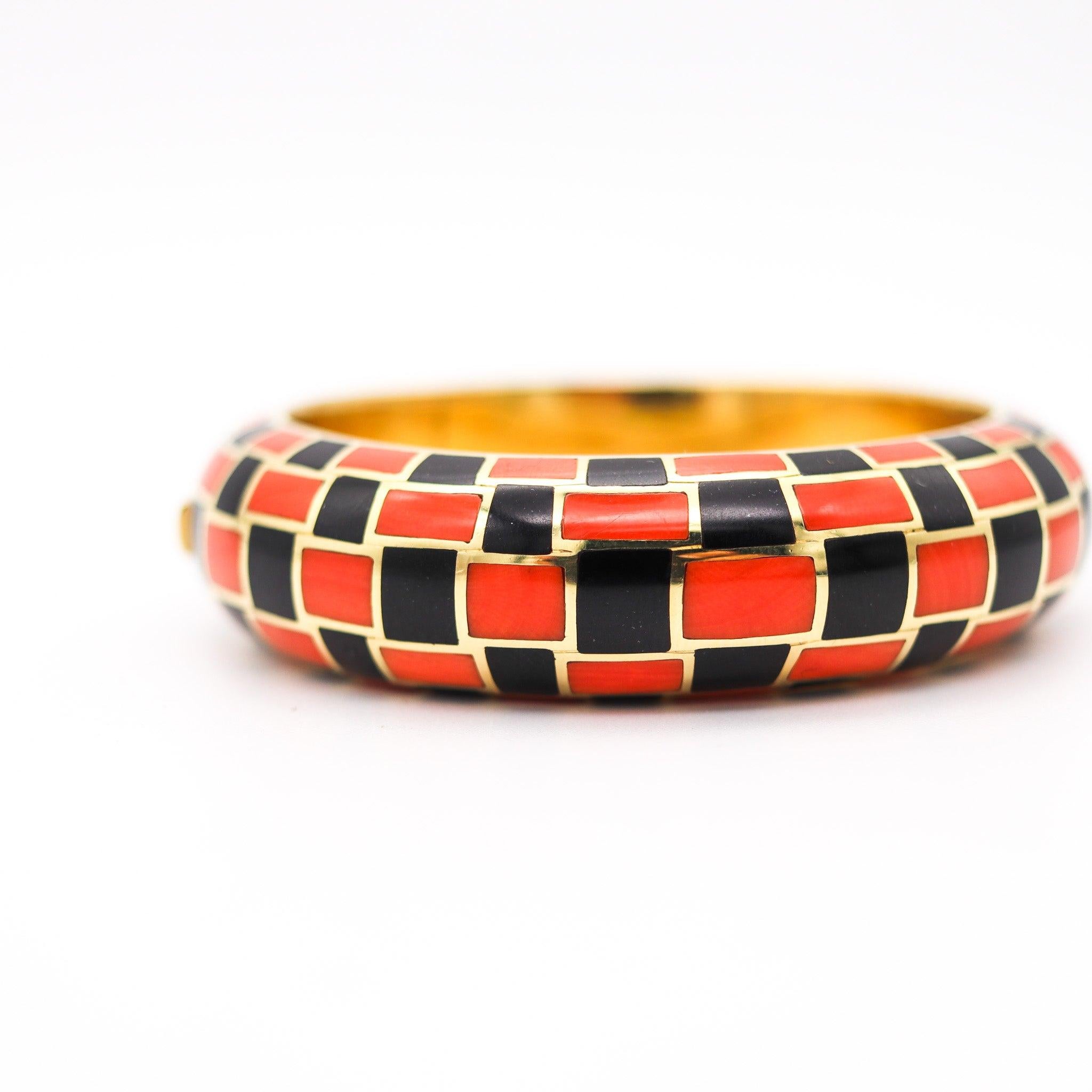 Square Cut TIFFANY & CO. 1979 Angela Cummings Geometric Bracelet 18Kt Gold Jade & Coral For Sale