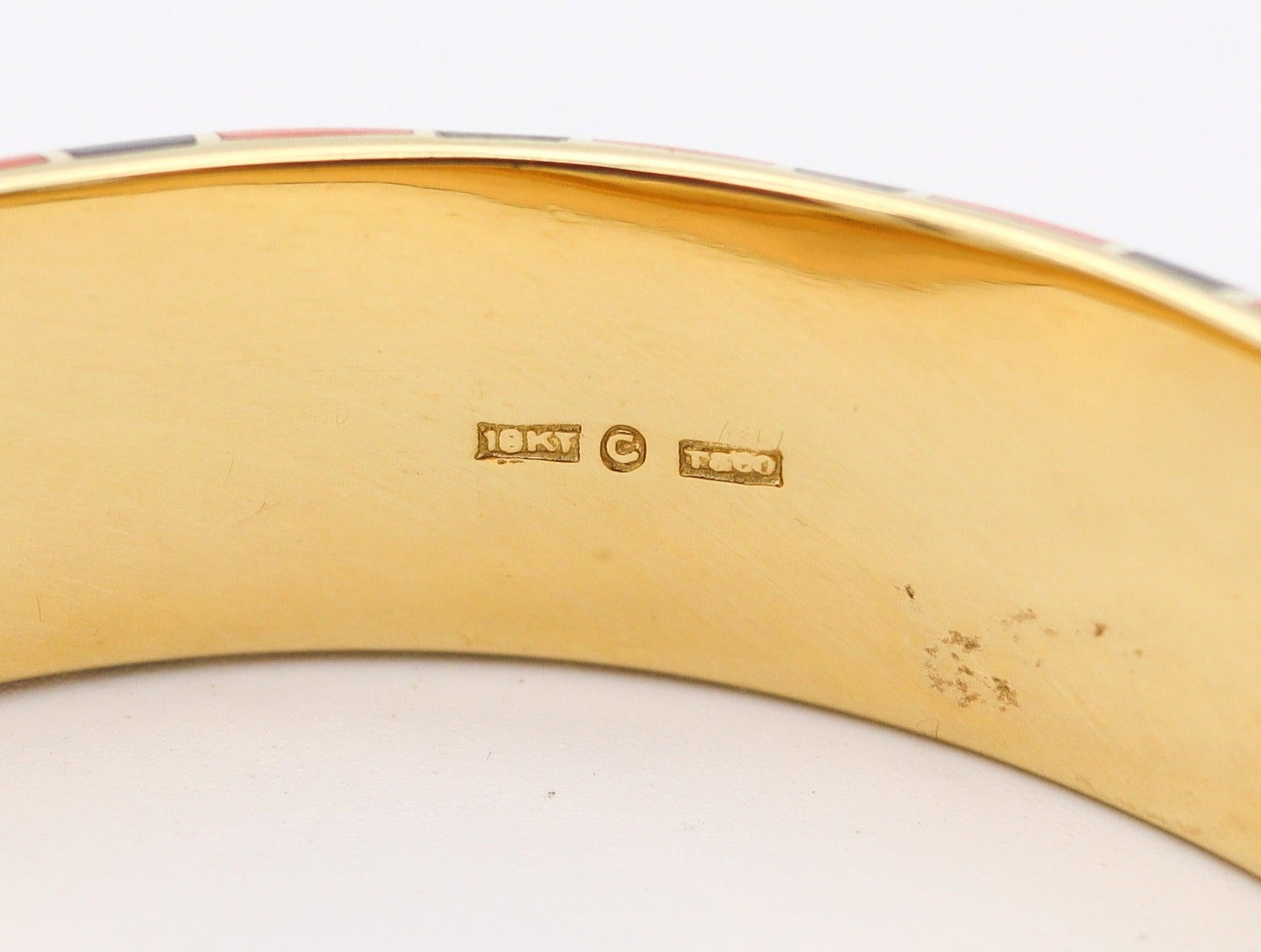 TIFFANY & CO. 1979 Angela Cummings Geometric Bracelet 18Kt Gold Jade & Coral In Excellent Condition For Sale In Miami, FL