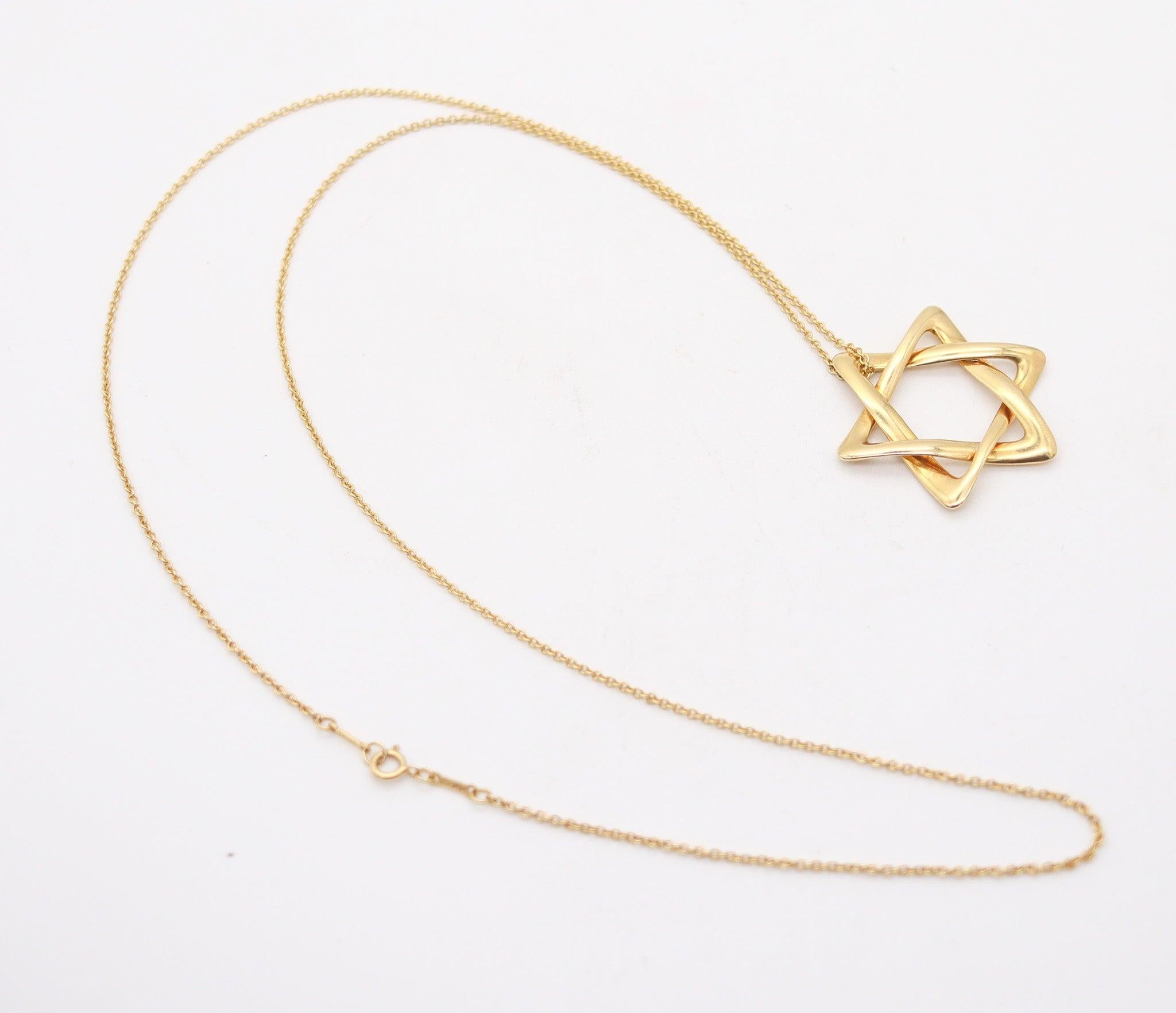 Modernist TIFFANY & CO 1979 Elsa Peretti Large David's Star Long Necklace in 18Kt Yellow For Sale