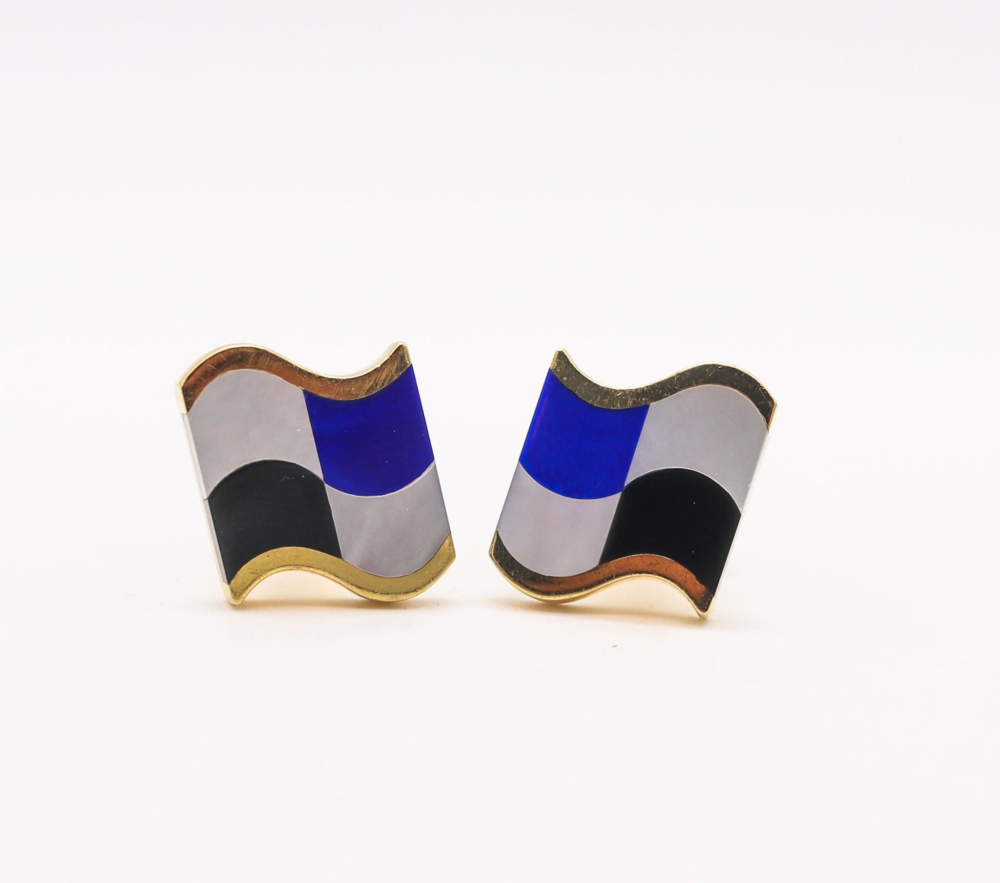 Modernist Tiffany & Co 1980 Angela Cummings Cufflinks In 18Kt Gold With Gemstones For Sale