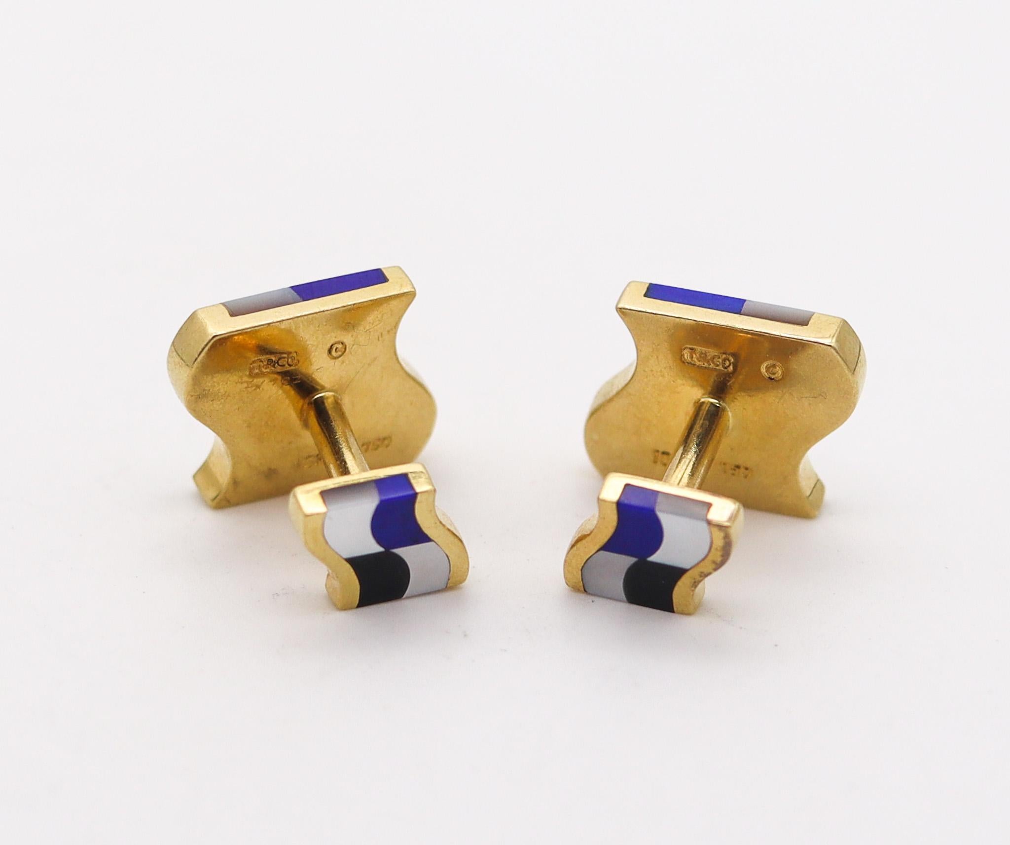 Tiffany & Co 1980 Angela Cummings Cufflinks In 18Kt Gold With Gemstones In Excellent Condition For Sale In Miami, FL