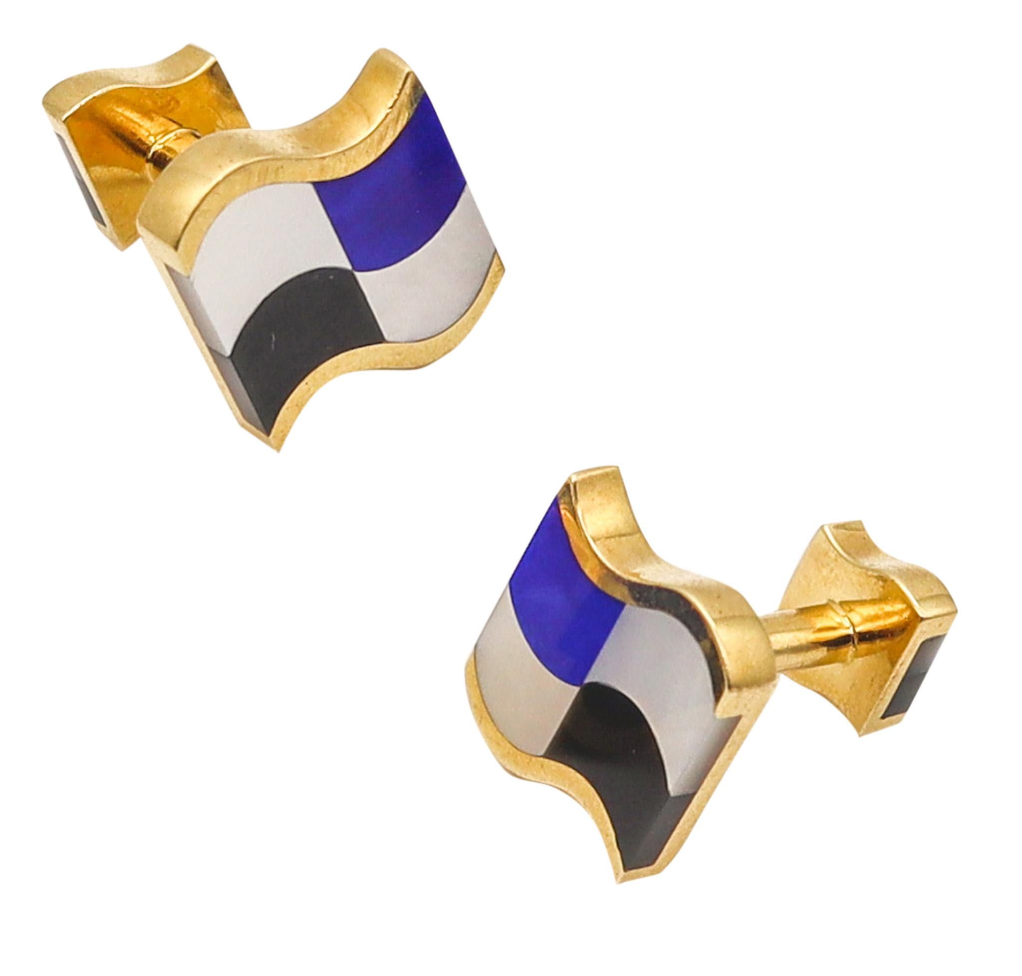 Tiffany & Co 1980 Angela Cummings Cufflinks In 18Kt Gold With Gemstones For Sale