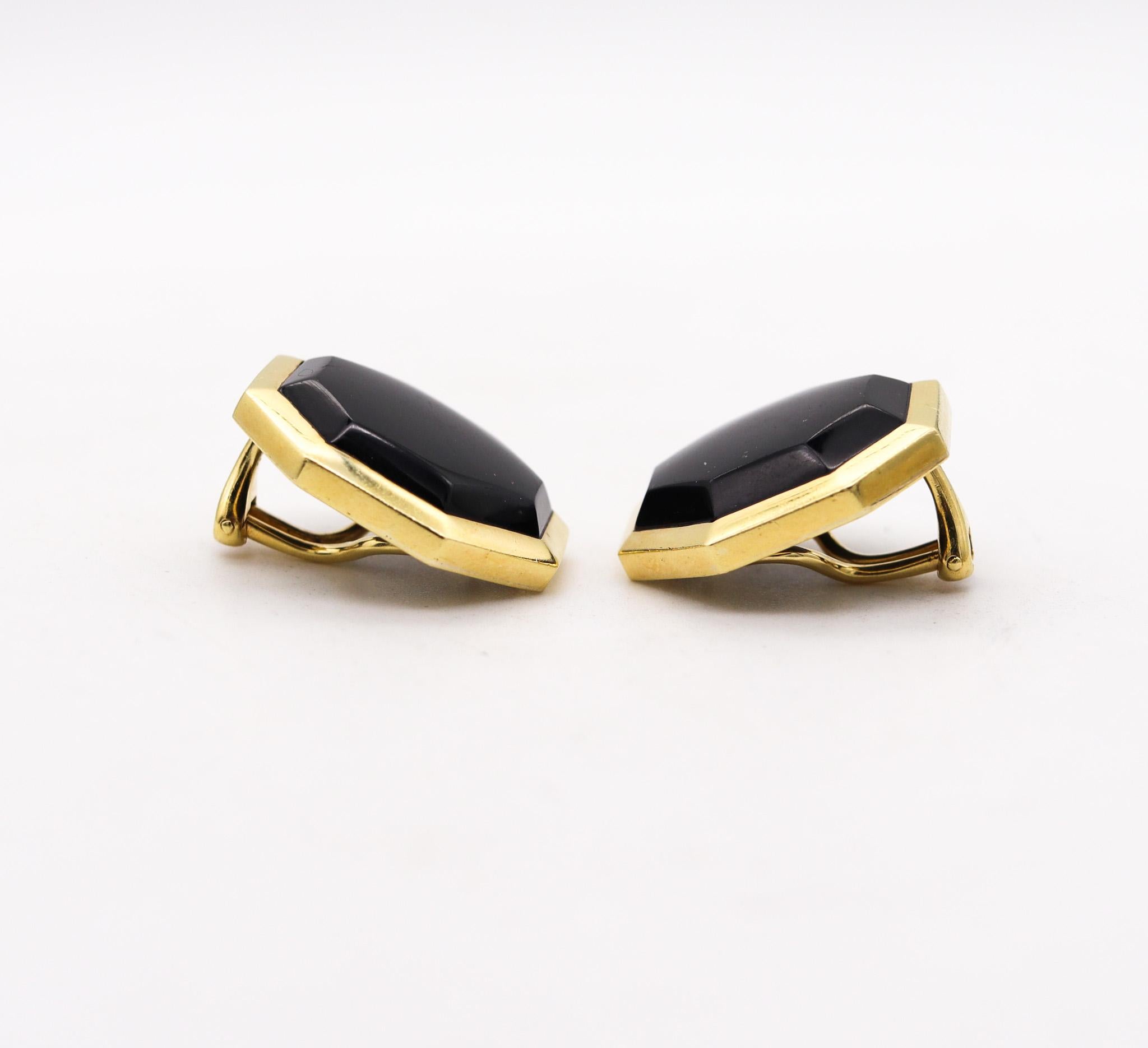 Cabochon Tiffany & Co. 1980 Angela Cummings Geometric Earrings In 18Kt Gold With Onyx For Sale