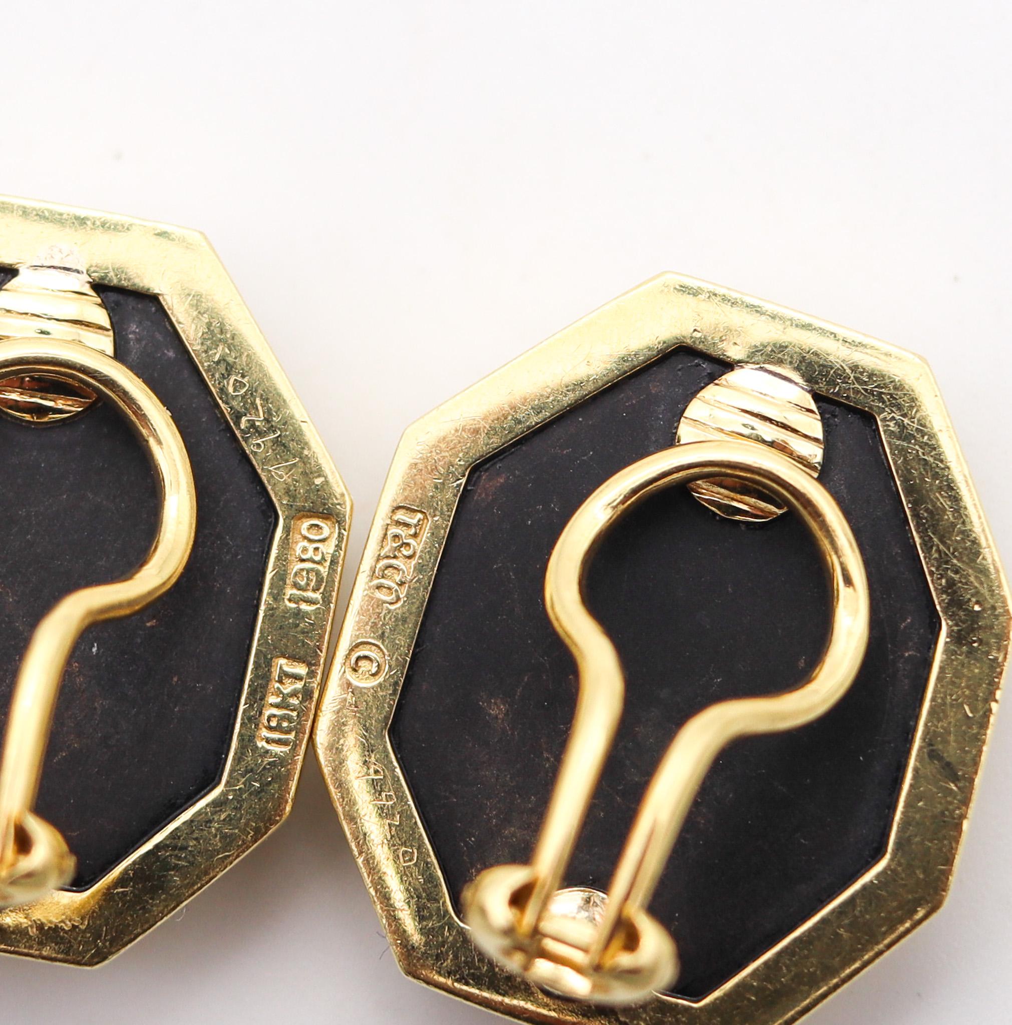 Women's Tiffany & Co. 1980 Angela Cummings Geometric Earrings In 18Kt Gold With Onyx For Sale