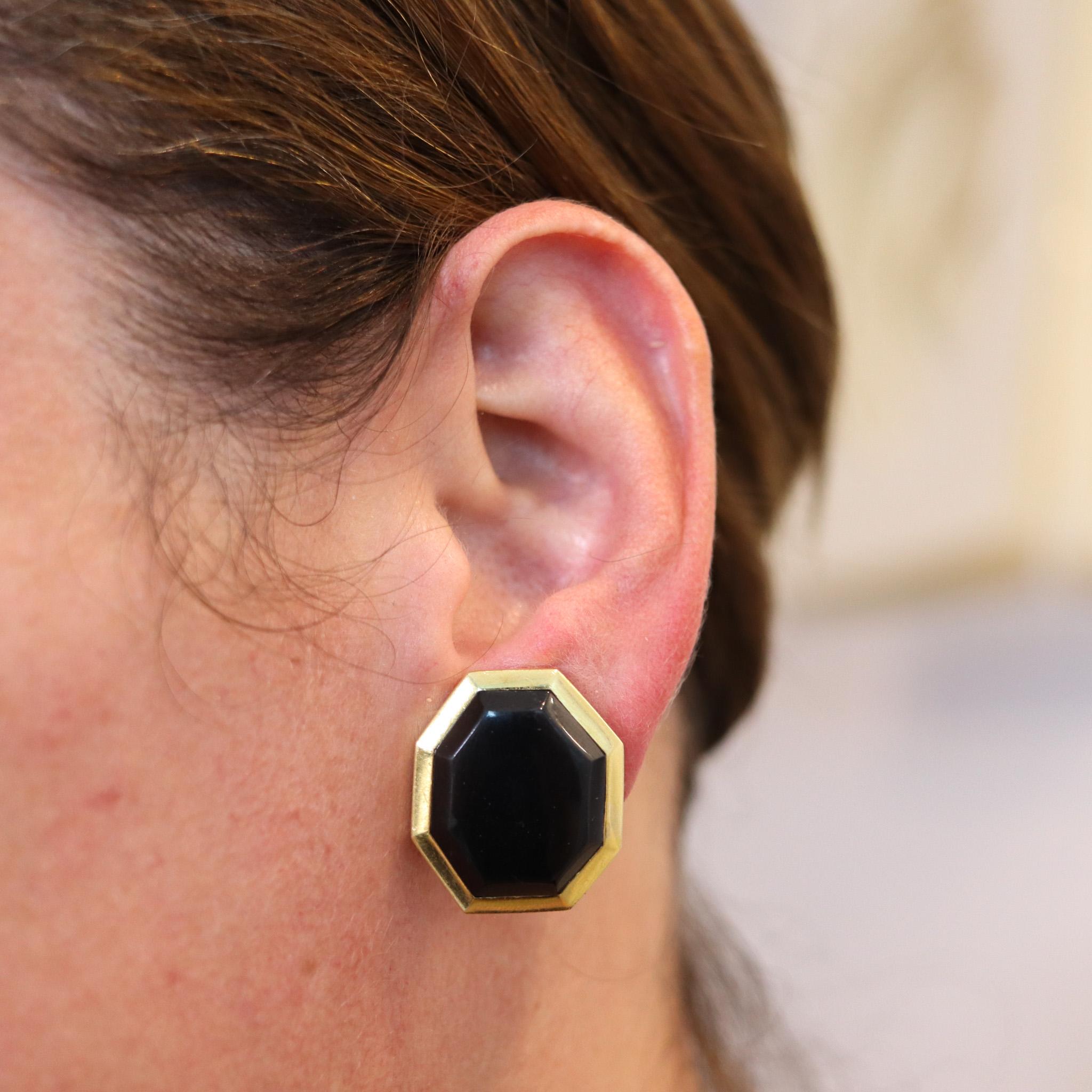 Tiffany & Co. 1980 Angela Cummings Geometric Earrings In 18Kt Gold With Onyx For Sale 2