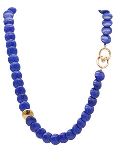 TIFFANY & CO. 1980 Angela Cummings Lapis Lazuli Lentil Necklace 18Kt Yellow Gold