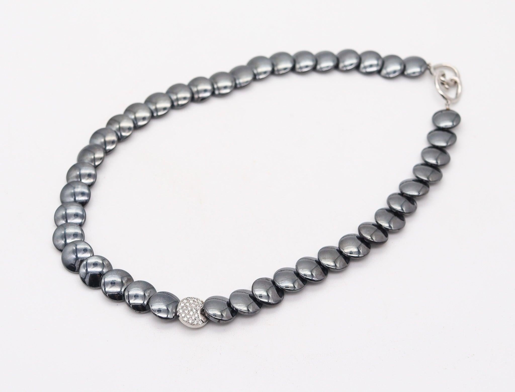 Modernist TIFFANY & CO. 1980 Angela Cummings Platinum Lentil Necklace Diamonds & Hematite For Sale