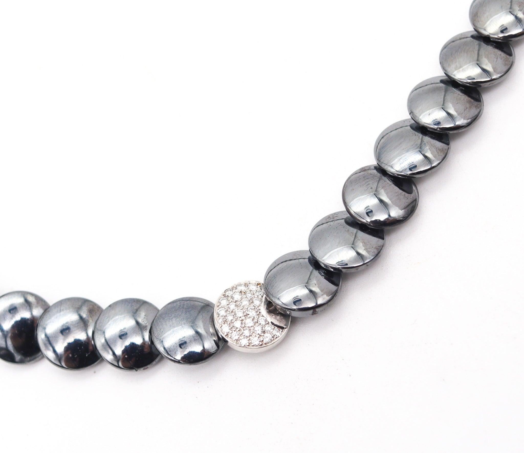 Round Cut TIFFANY & CO. 1980 Angela Cummings Platinum Lentil Necklace Diamonds & Hematite For Sale