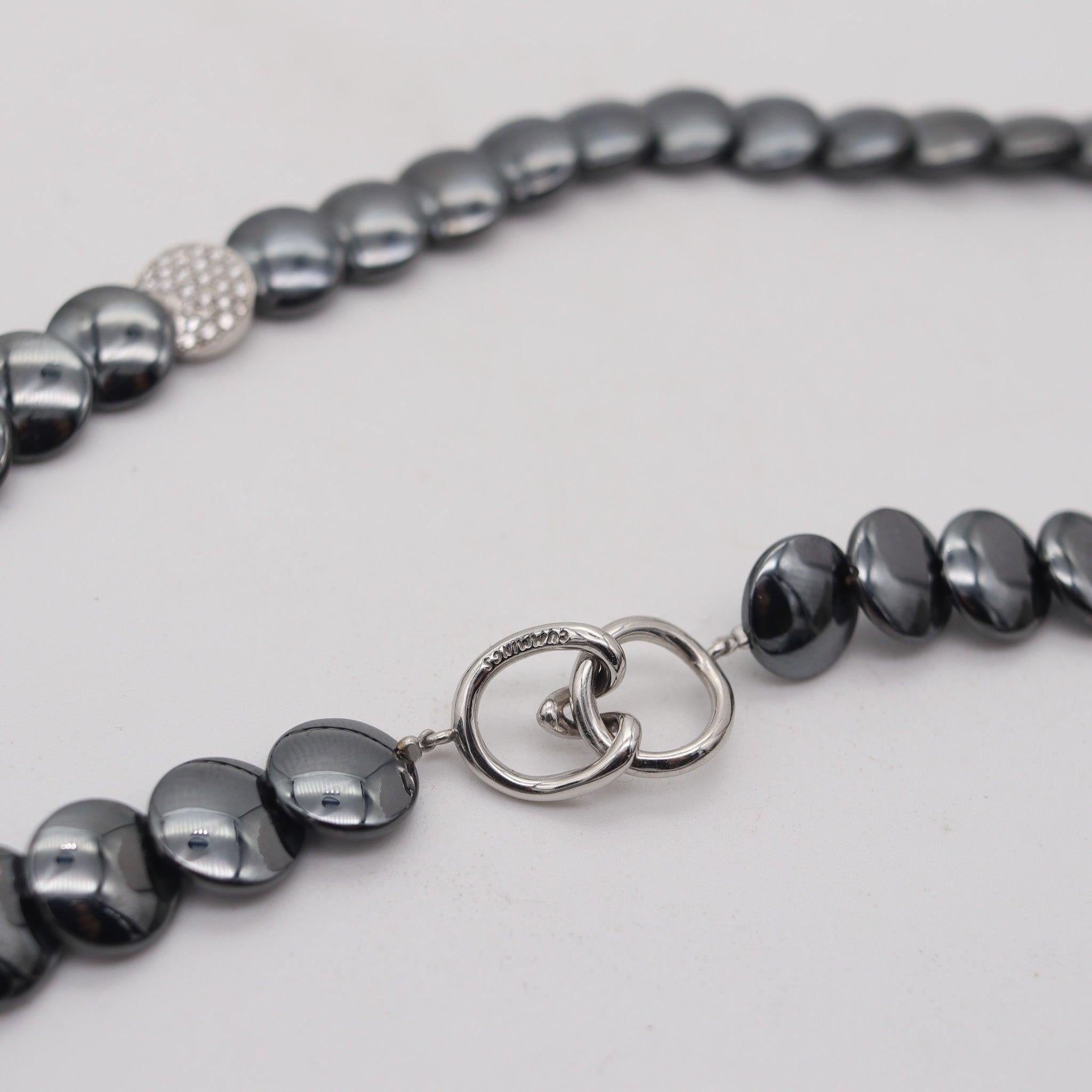 TIFFANY & CO. 1980 Angela Cummings Platinum Lentil Necklace Diamonds & Hematite In Excellent Condition For Sale In Miami, FL