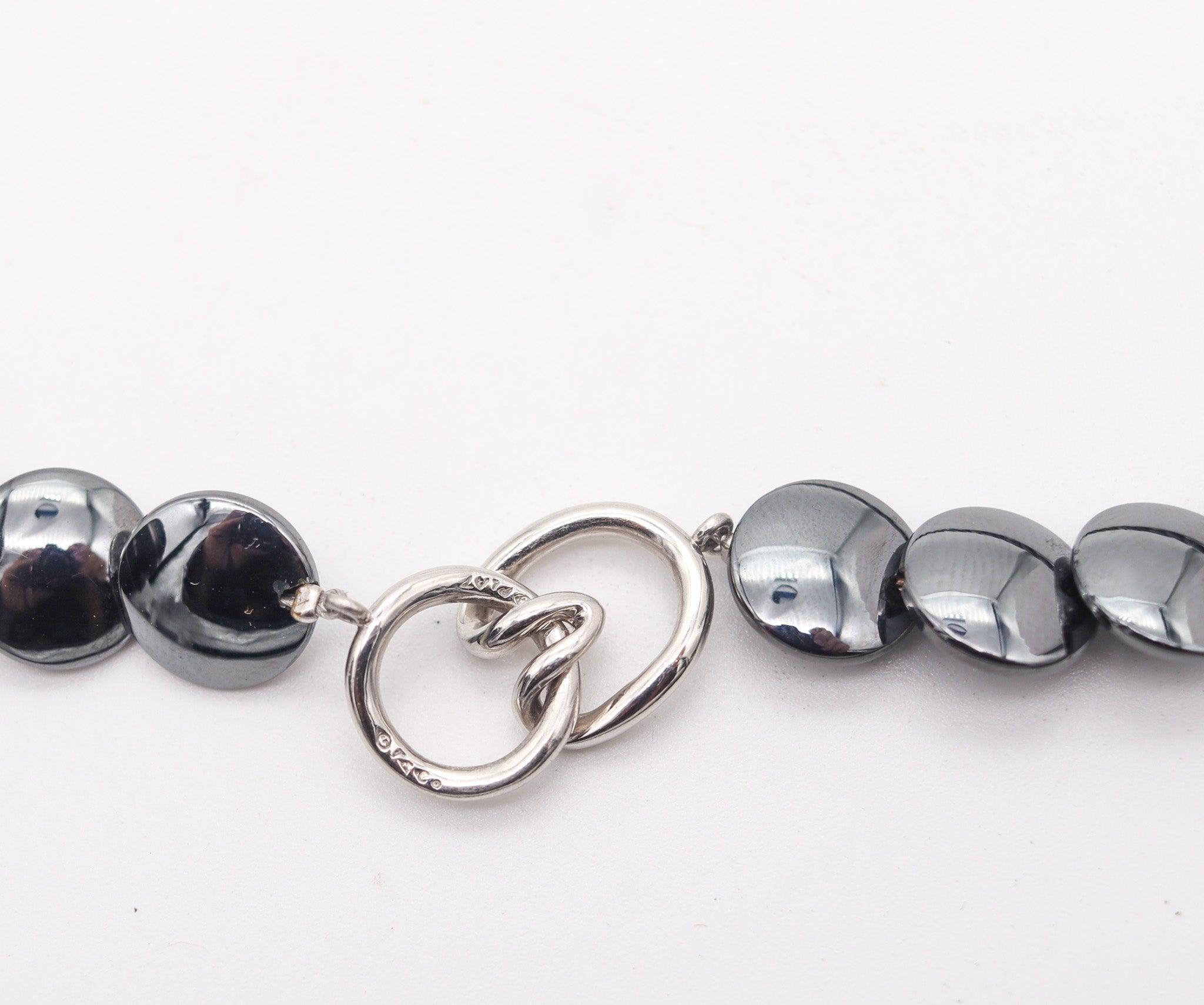 Women's TIFFANY & CO. 1980 Angela Cummings Platinum Lentil Necklace Diamonds & Hematite For Sale
