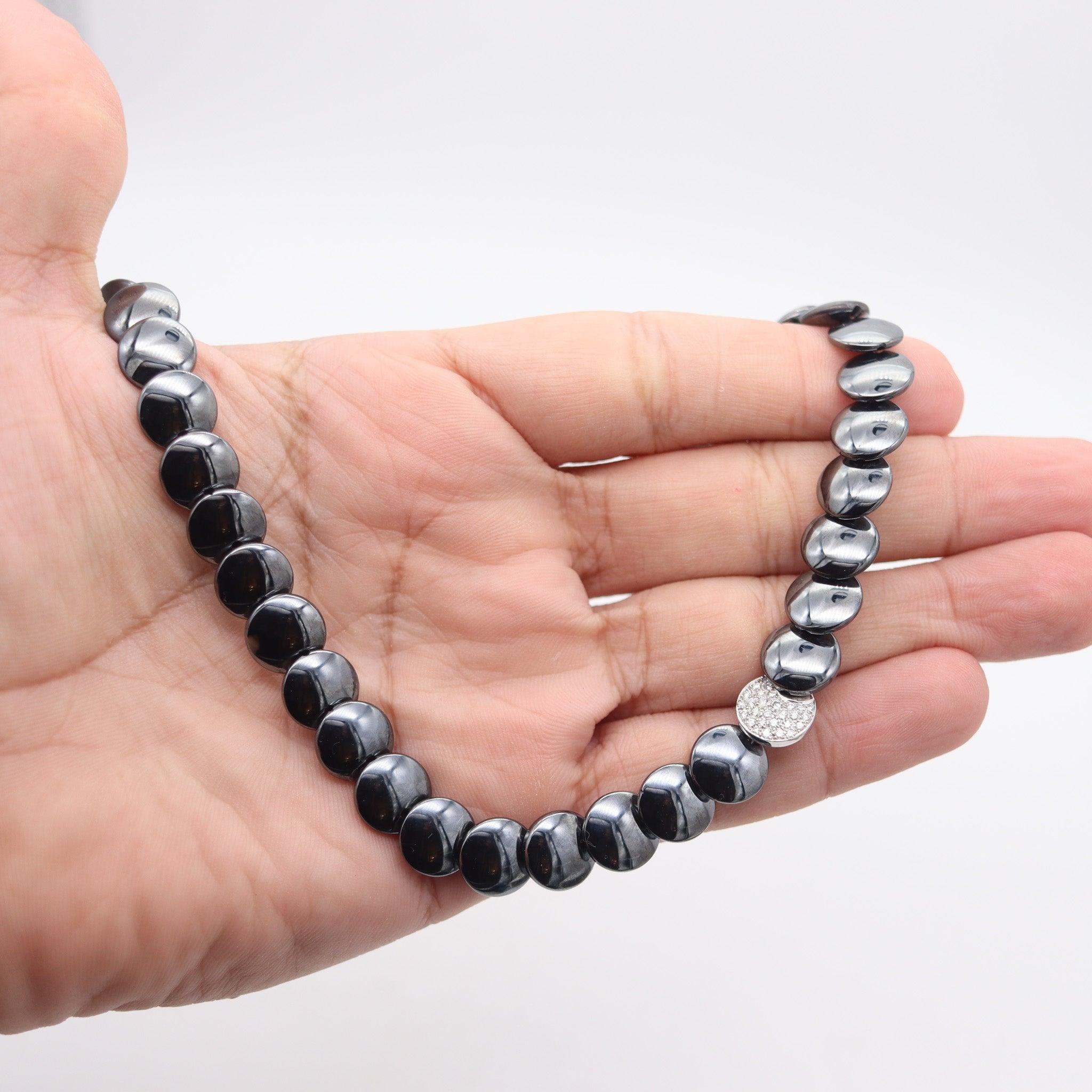 TIFFANY & CO. 1980 Angela Cummings Platinum Lentil Necklace Diamonds & Hematite For Sale 2