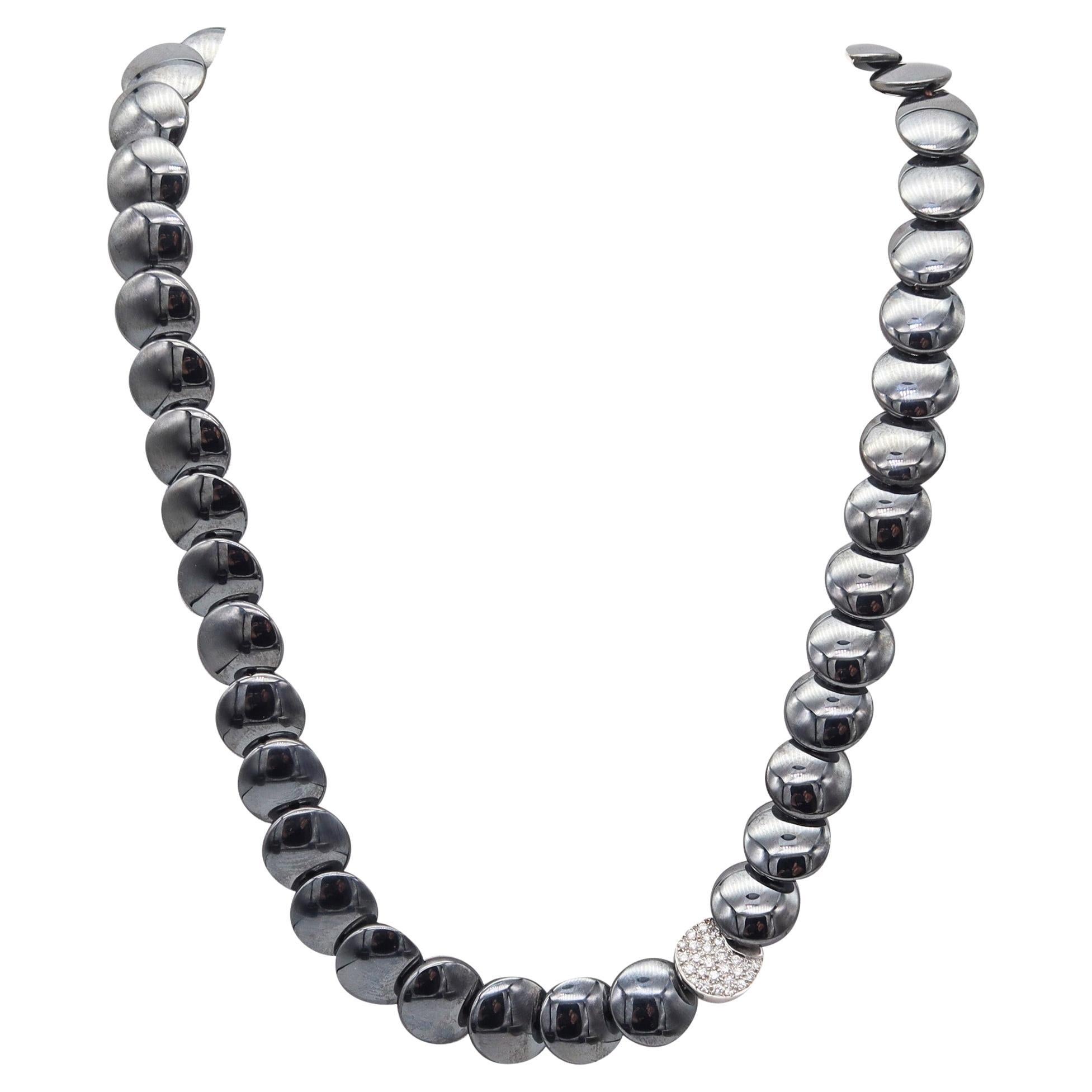 TIFFANY & CO. 1980 Angela Cummings Platinum Lentil Necklace Diamonds & Hematite