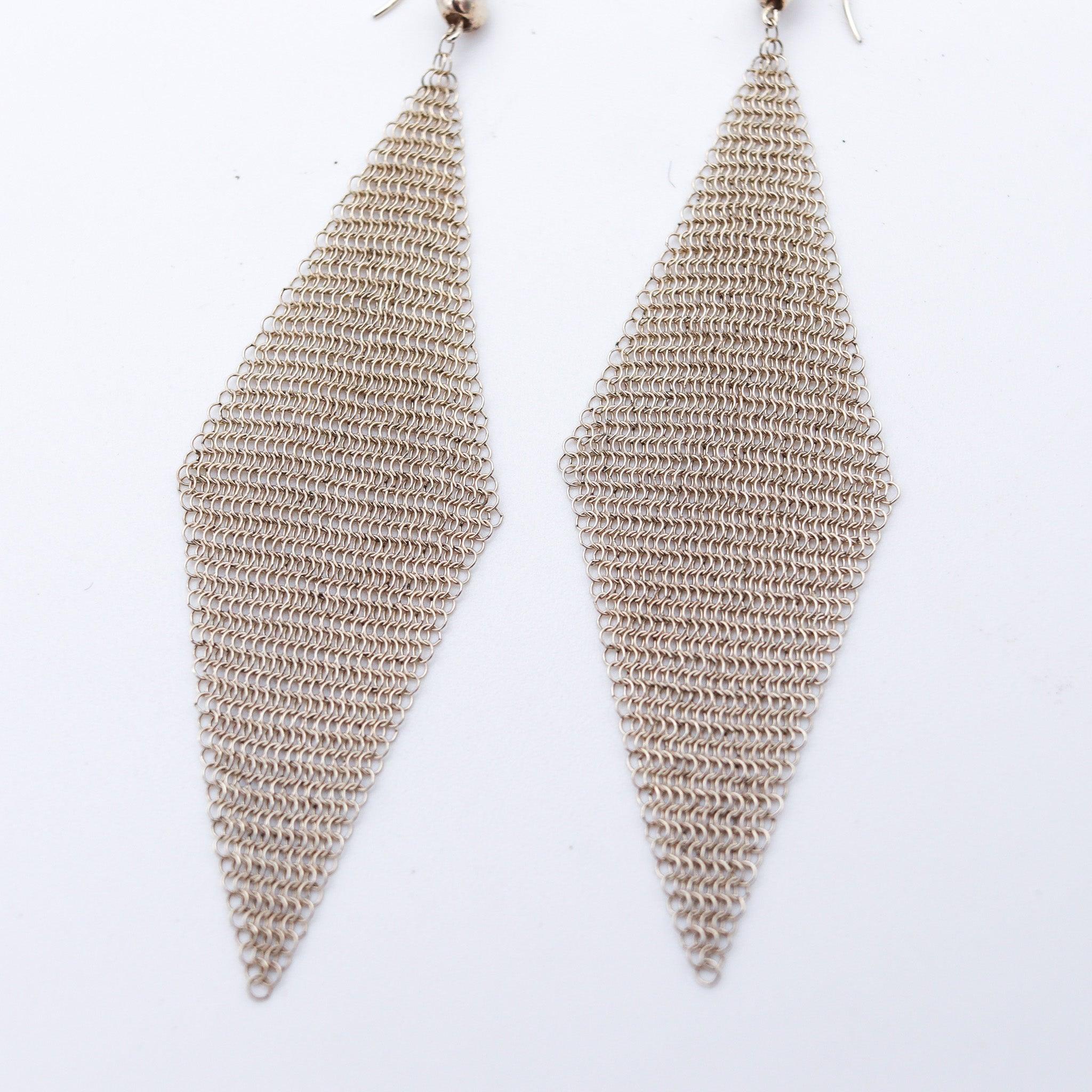 Women's TIFFANY & CO. 1980 By Elsa Peretti Dangle Mesh Earrings In .925 Sterling Silver