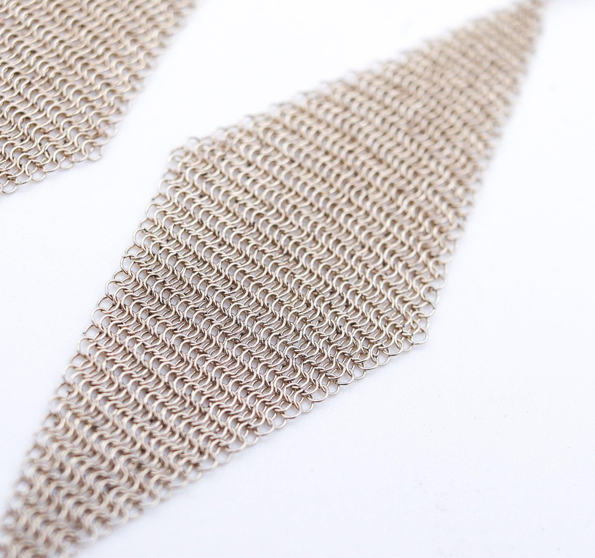 TIFFANY & CO. 1980 By Elsa Peretti Dangle Mesh Earrings In .925 Sterling Silver 1