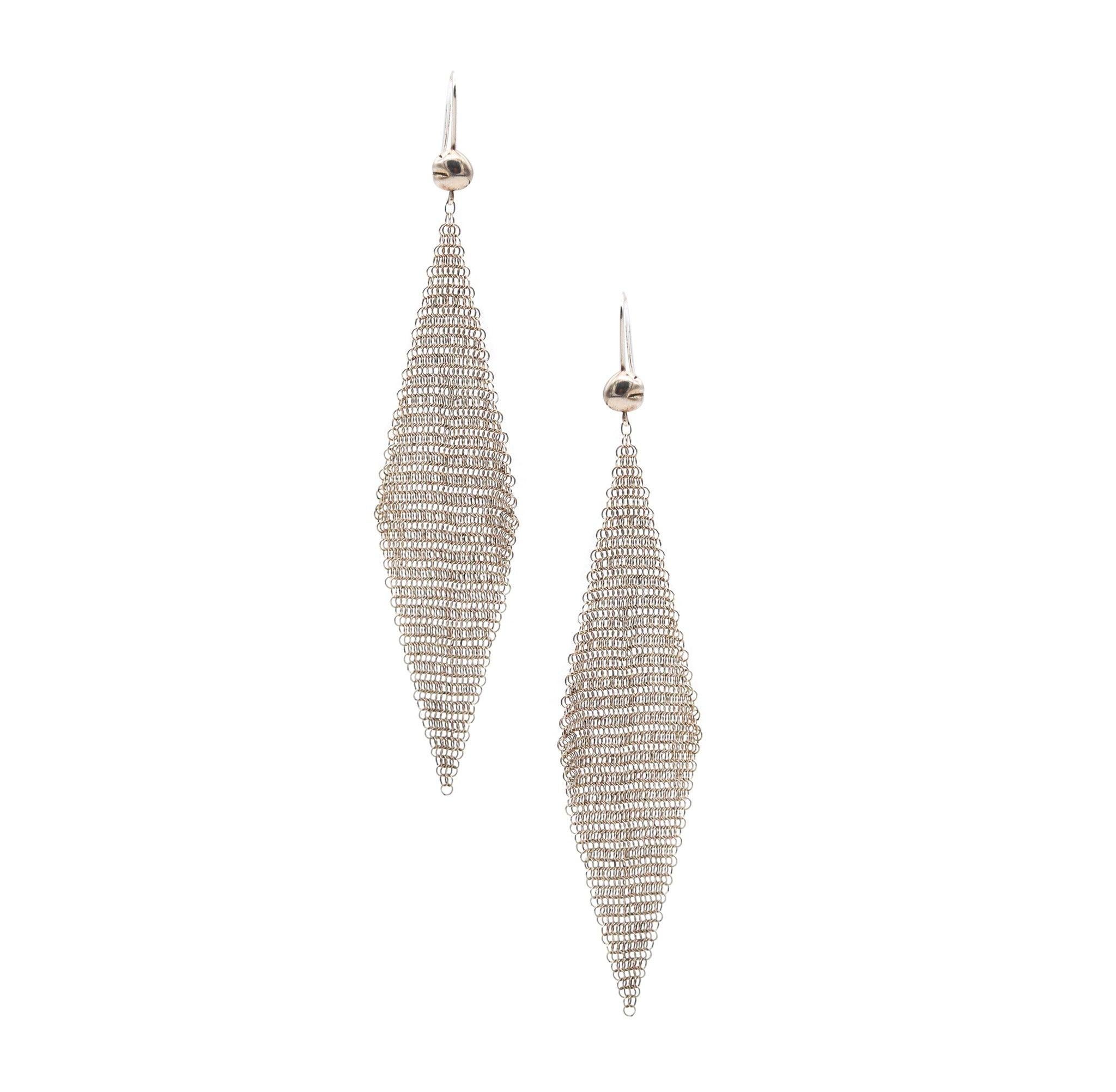 TIFFANY & CO. 1980 By Elsa Peretti Dangle Mesh Earrings In .925 Sterling Silver 2