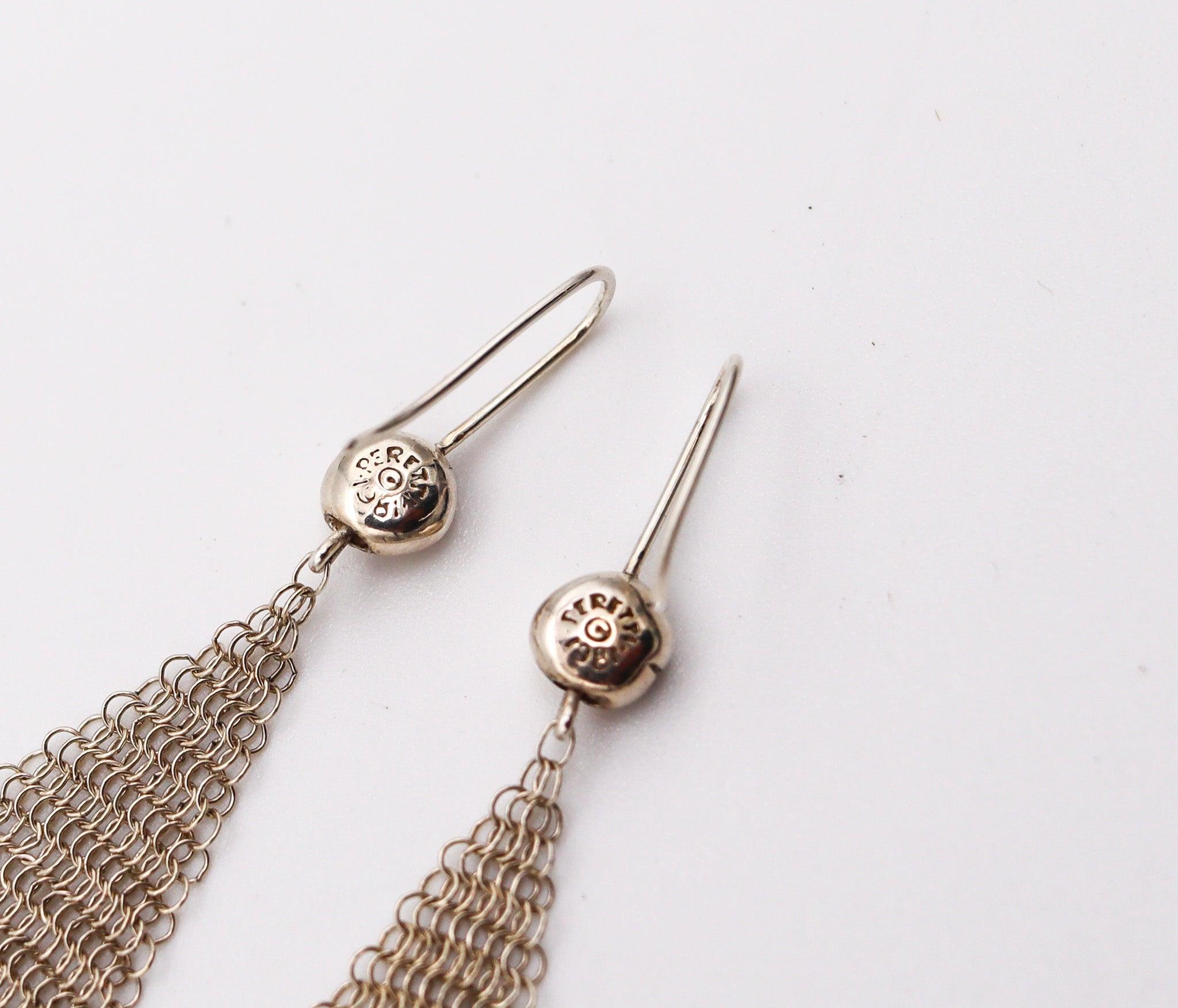 TIFFANY & CO. 1980 By Elsa Peretti Dangle Mesh Earrings In .925 Sterling Silver 3