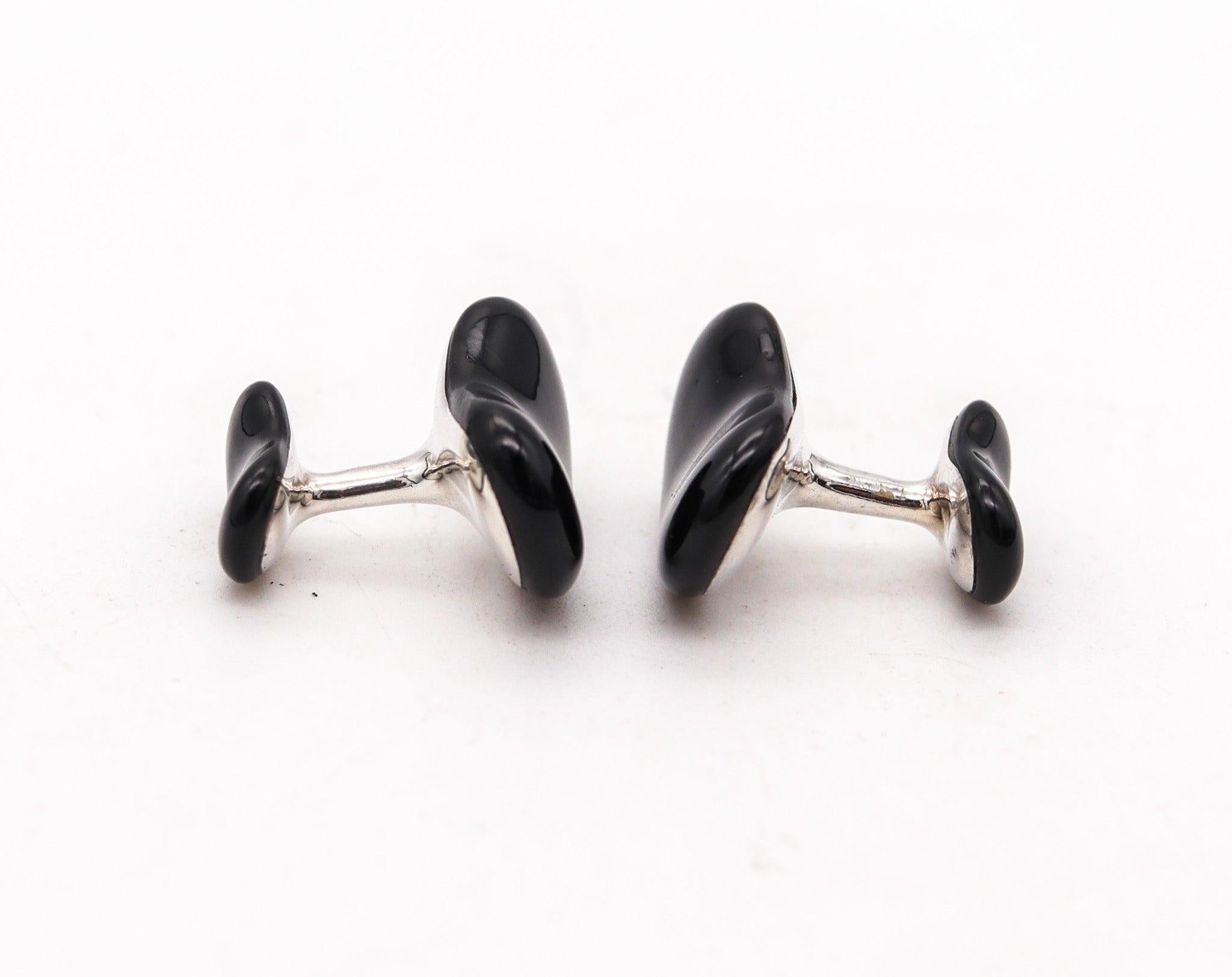 Moderniste TIFFANY & CO. 1980 Elsa Peretti Boutons de manchette en .925 Sterling avec Jade noir en vente