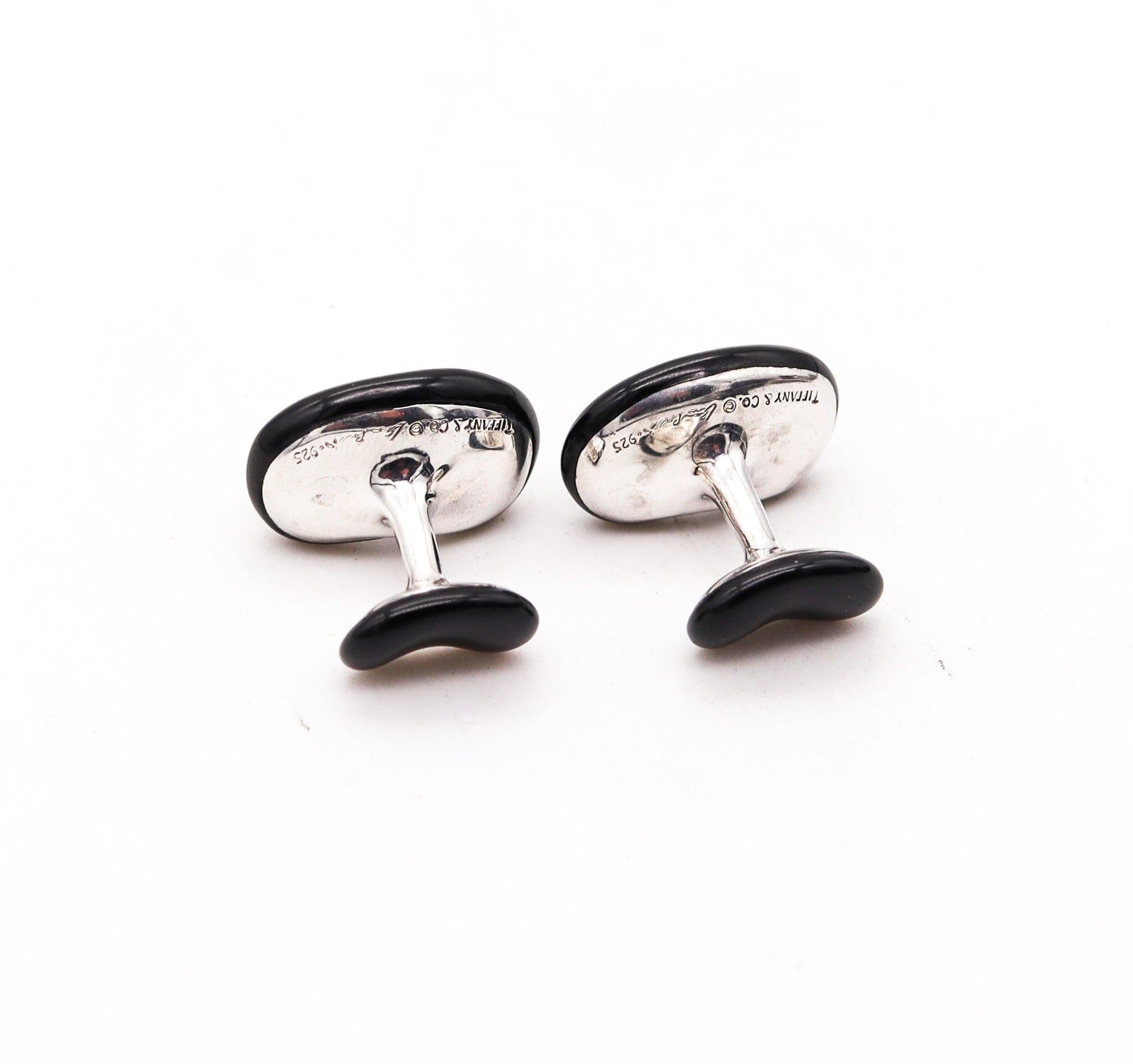 Taille cabochon TIFFANY & CO. 1980 Elsa Peretti Boutons de manchette en .925 Sterling avec Jade noir en vente