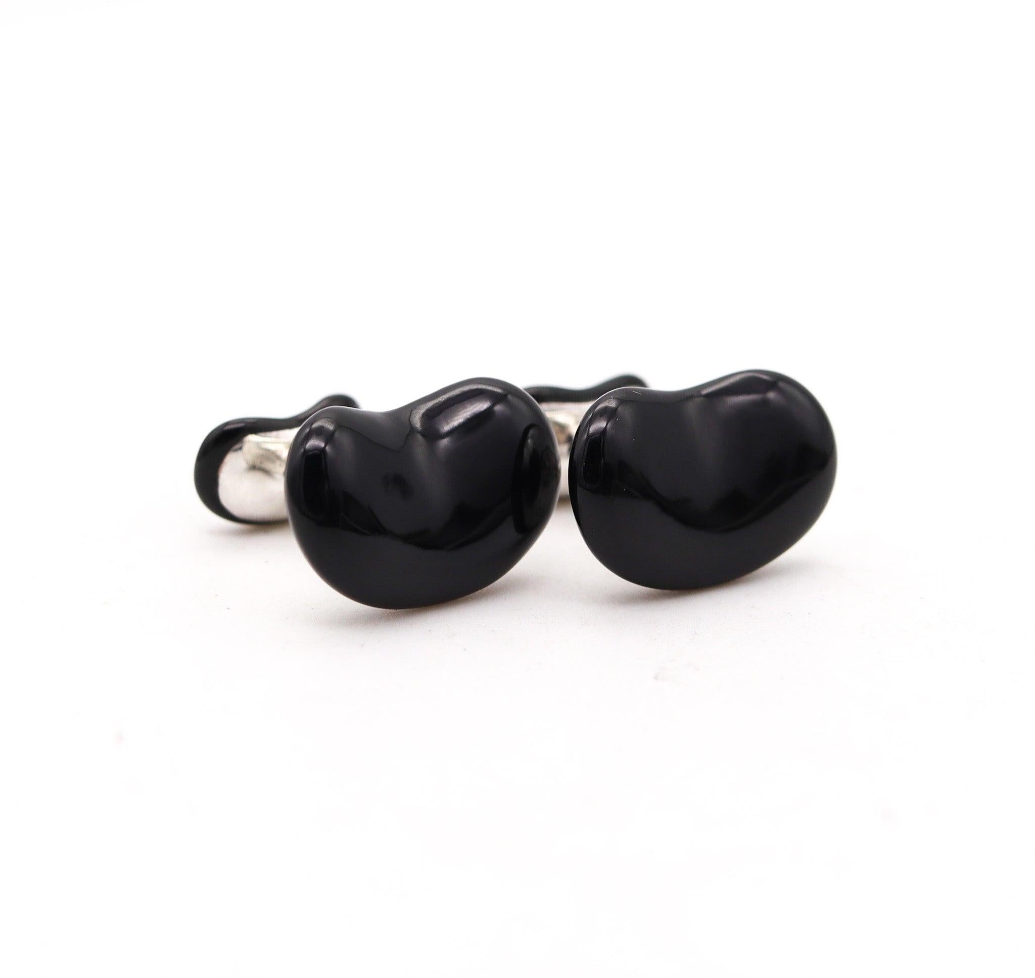 TIFFANY & CO. 1980 Elsa Peretti Boutons de manchette en .925 Sterling avec Jade noir Unisexe en vente