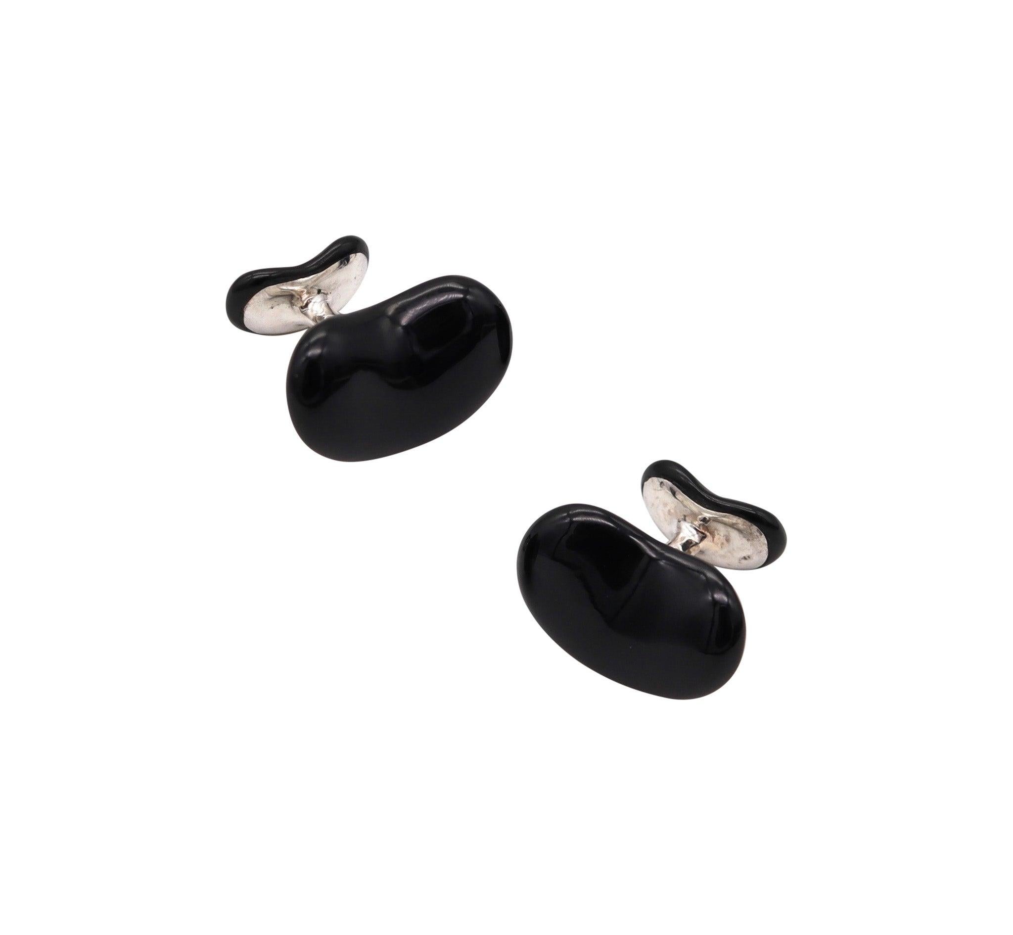 TIFFANY & CO. 1980 Elsa Peretti Boutons de manchette en .925 Sterling avec Jade noir en vente 1