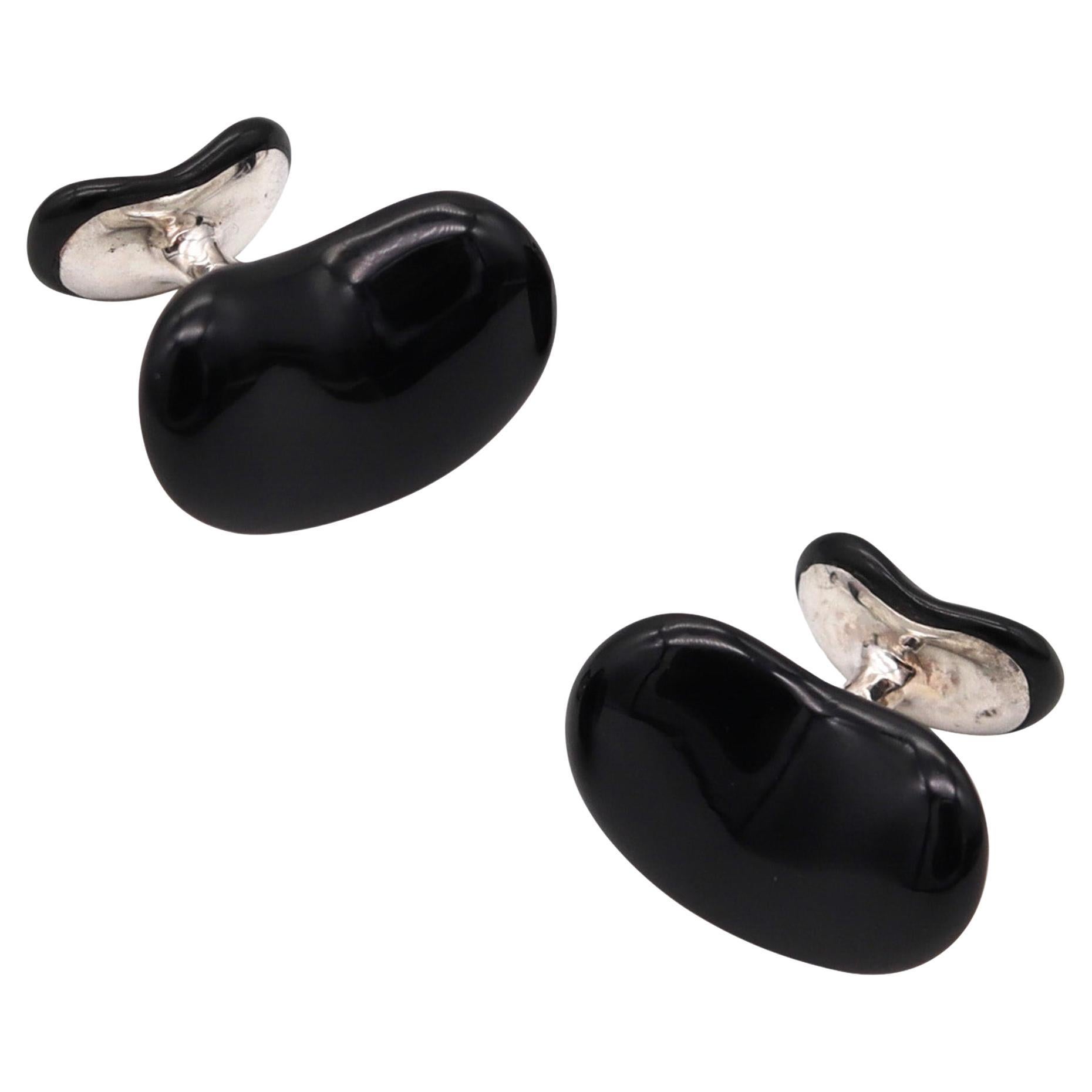 TIFFANY & CO. 1980 Elsa Peretti Boutons de manchette en .925 Sterling avec Jade noir en vente