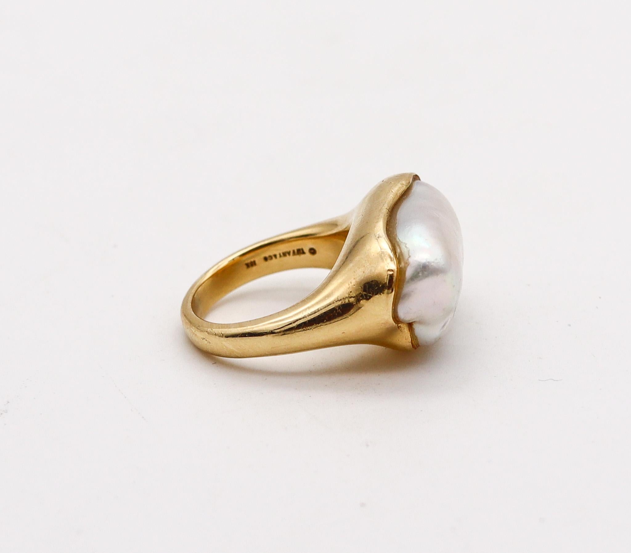 Mixed Cut Tiffany & Co. 1980 Elsa Peretti Cocktail Ring In 18Kt Gold With South Seas Pearl