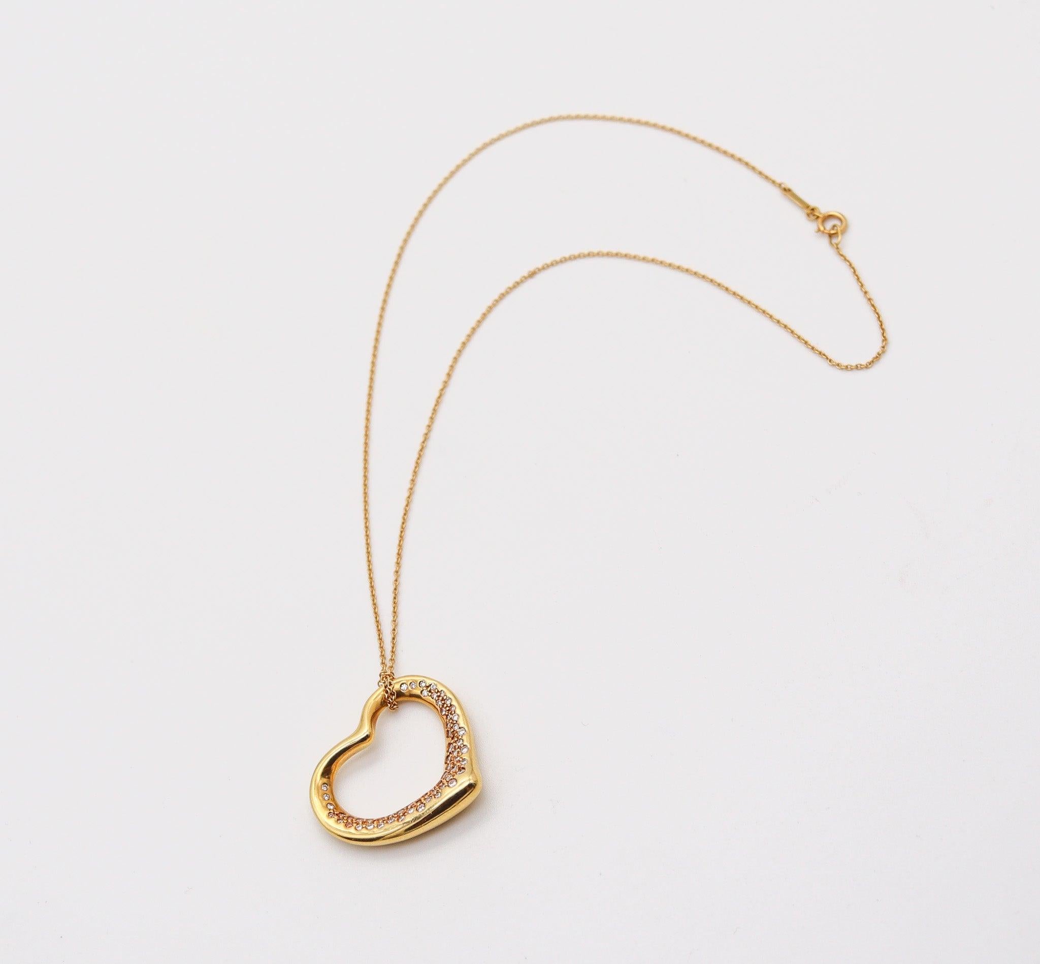 Brilliant Cut TIFFANY & CO. 1980 Elsa Peretti Large Open Heart Necklace 18Kt Gold & Diamonds For Sale