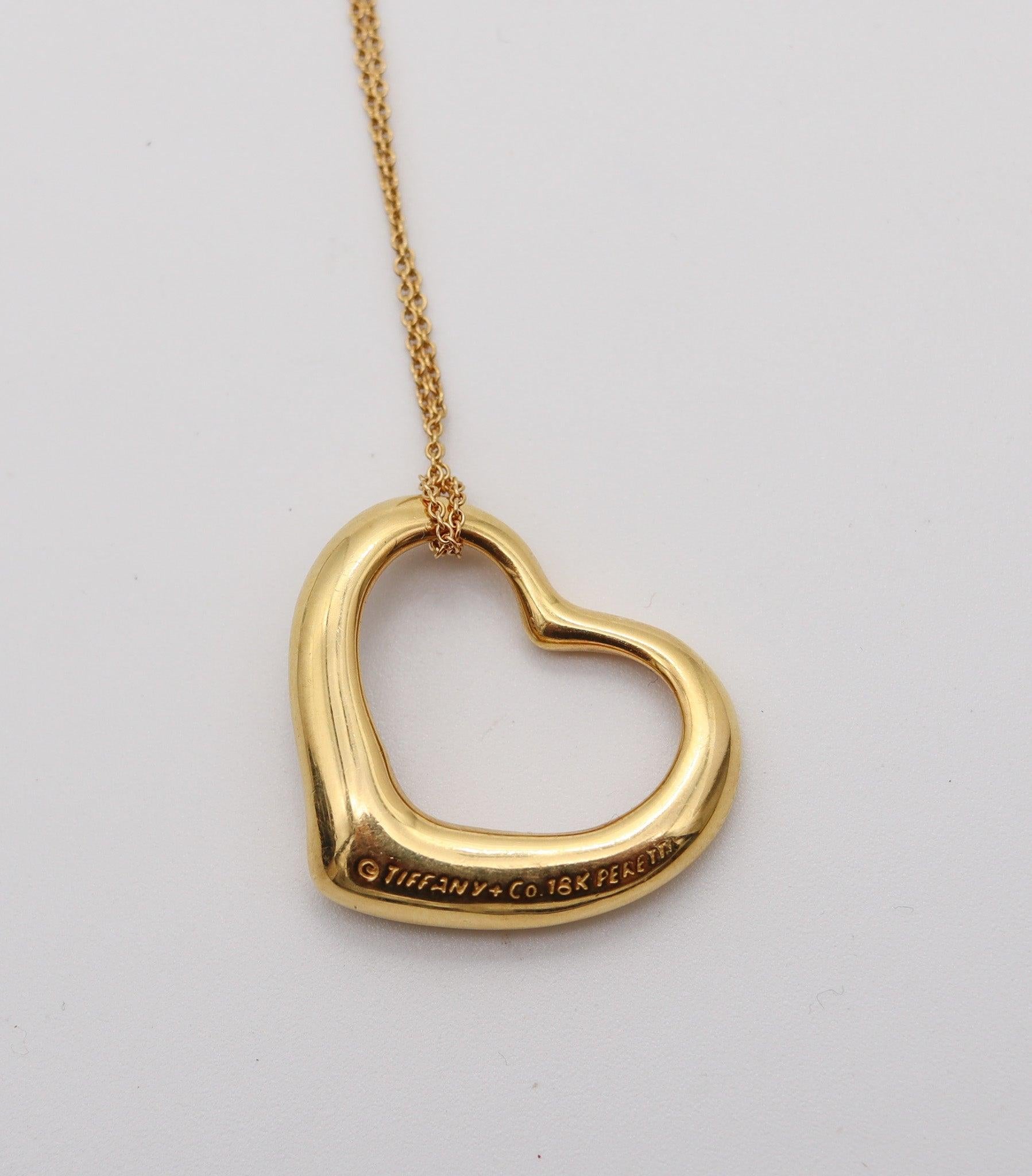 TIFFANY & CO. 1980 Elsa Peretti Large Open Heart Necklace 18Kt Gold & Diamonds For Sale 2