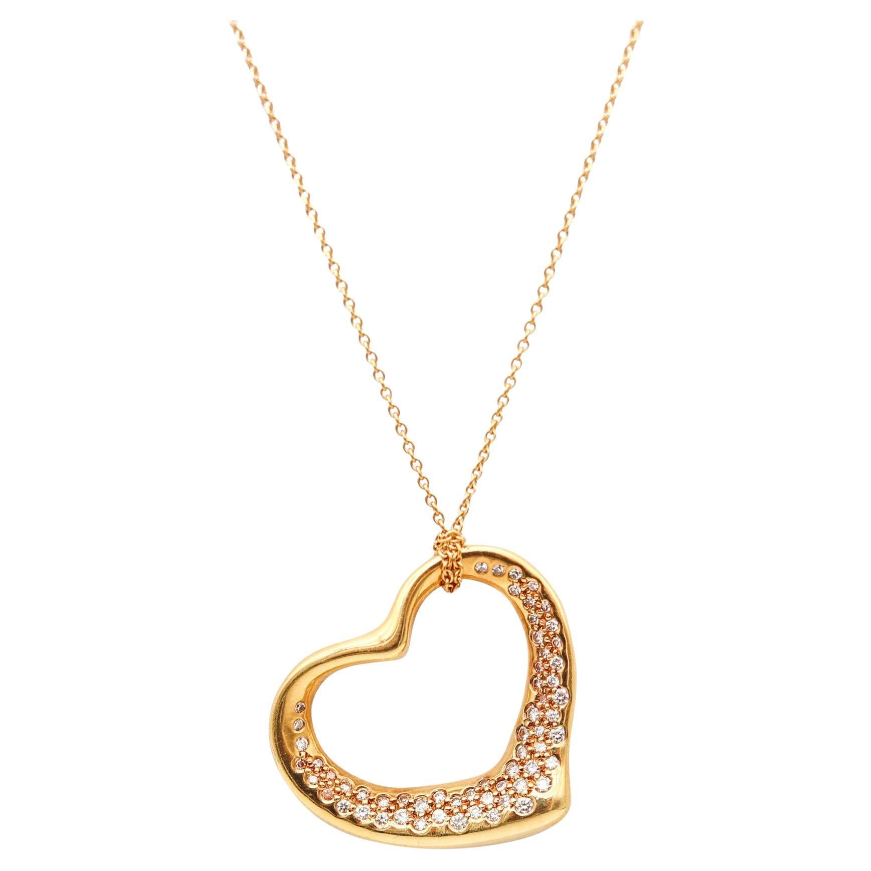 TIFFANY & CO. 1980 Elsa Peretti Large Open Heart Necklace 18Kt Gold & Diamonds