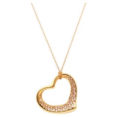TIFFANY & CO. 1980 Elsa Peretti Große offene Herz-Halskette aus 18 Karat Gold und Diamanten