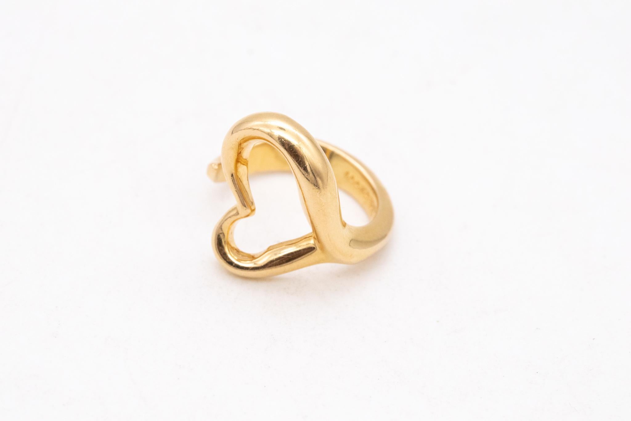 Women's Tiffany & Co. 1980 Elsa Peretti Open Heart Ring In Solid 18Kt Yellow Gold Size 6 For Sale