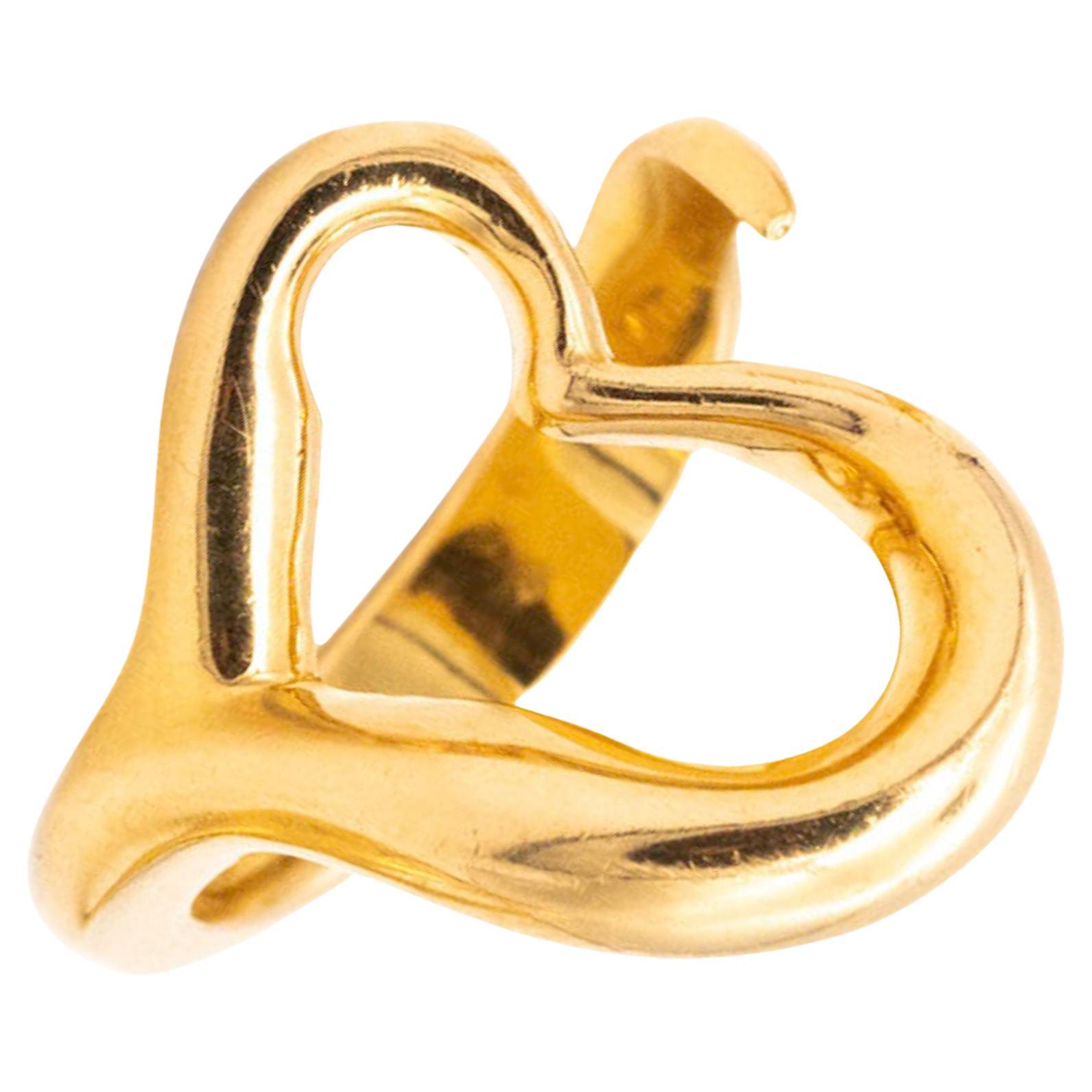 Tiffany & Co. 1980 Elsa Peretti Open Heart Ring In Solid 18Kt Yellow Gold Size 6 For Sale